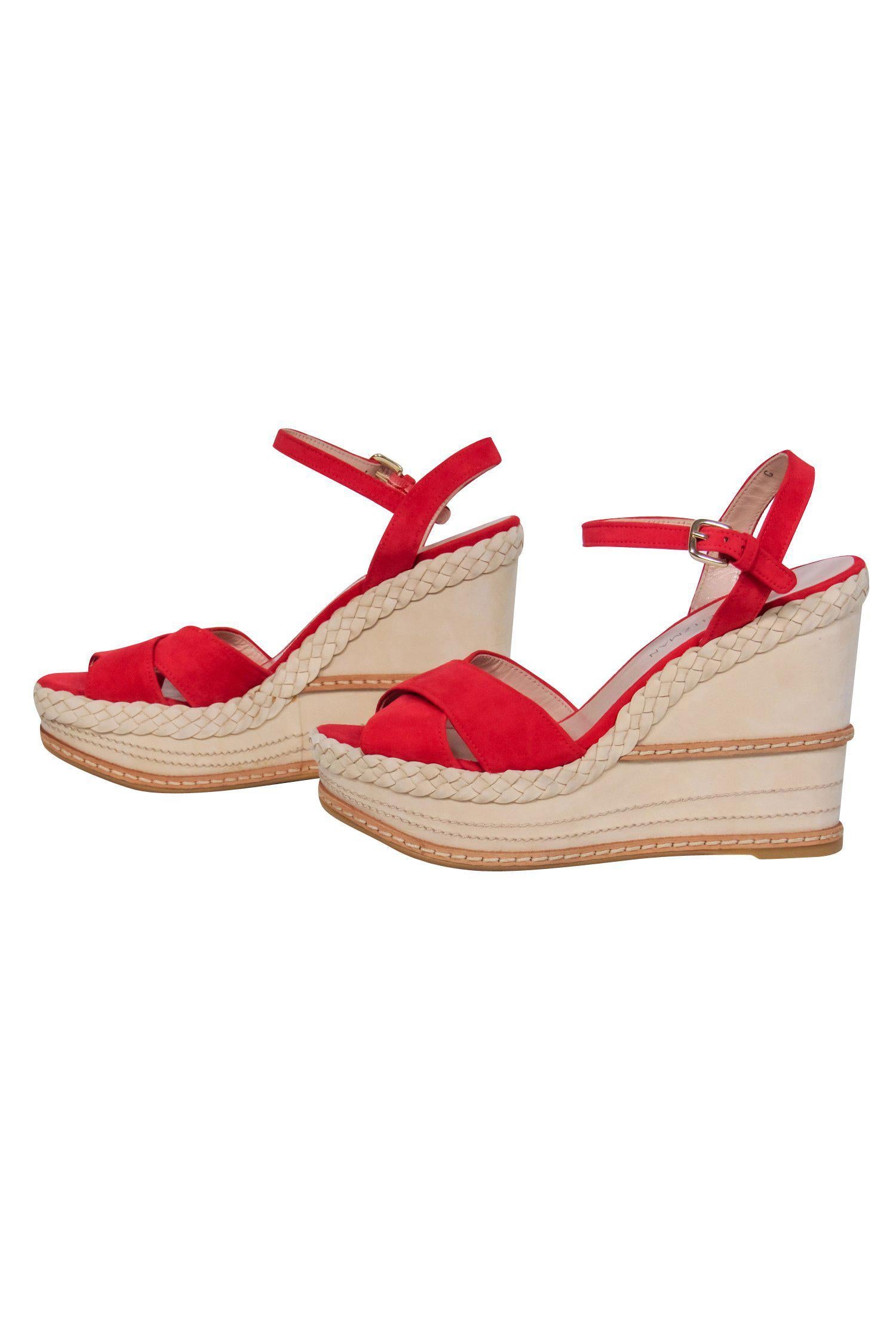 Stuart Weitzman Red Suede Strappy Wedges: A Fashion Sensation in Size 9!