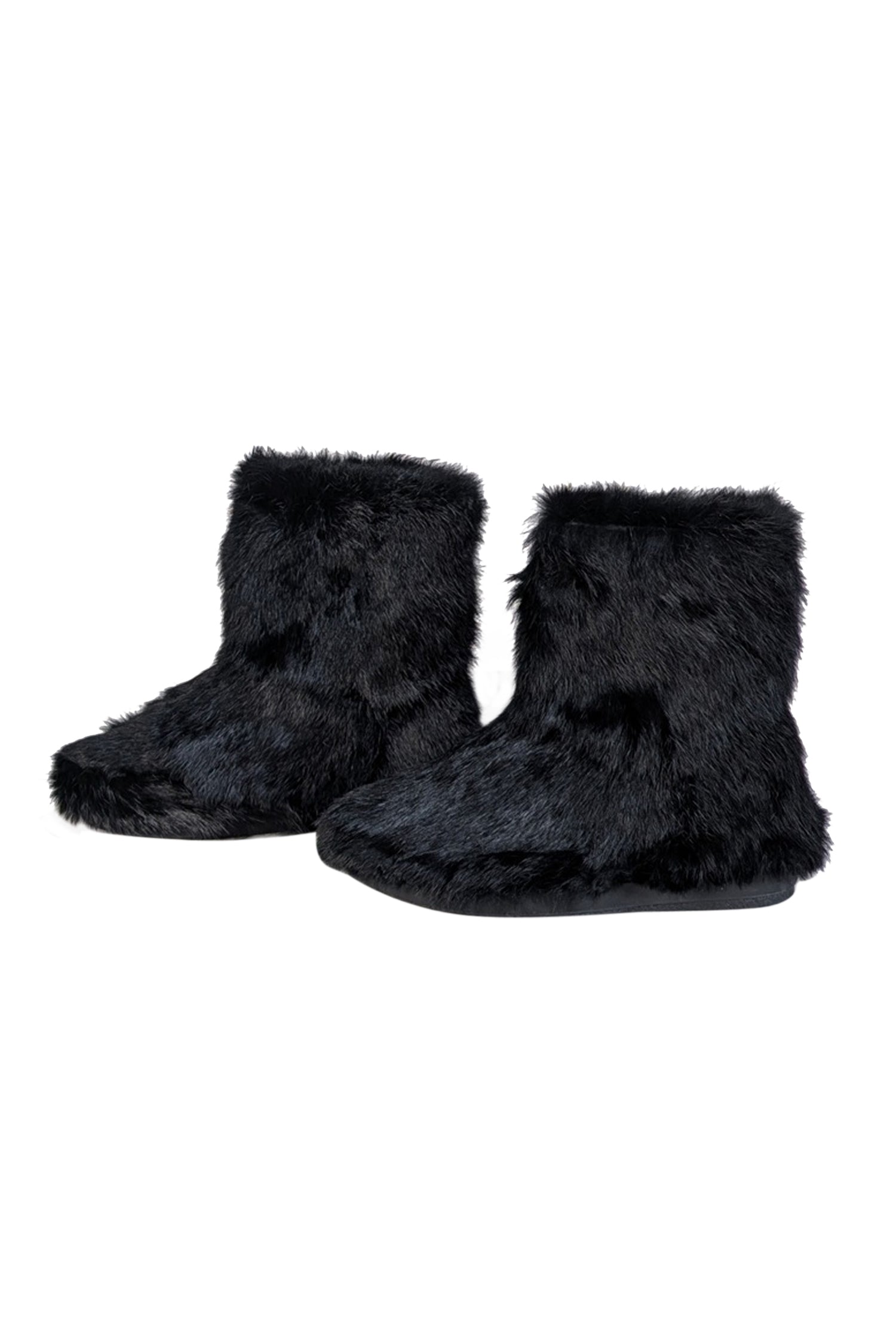 Ruco Line Black Rabbit Fur Short Boots - Size 8