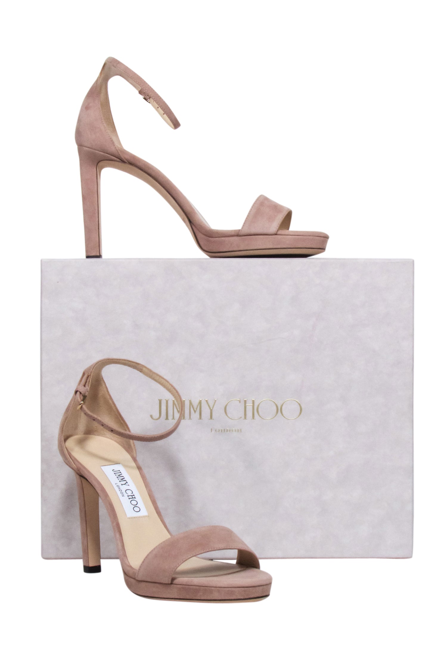 Jimmy Choo - Stunning Beige 'Misty 100' Suede Open Toe Platform Heels in Size 8