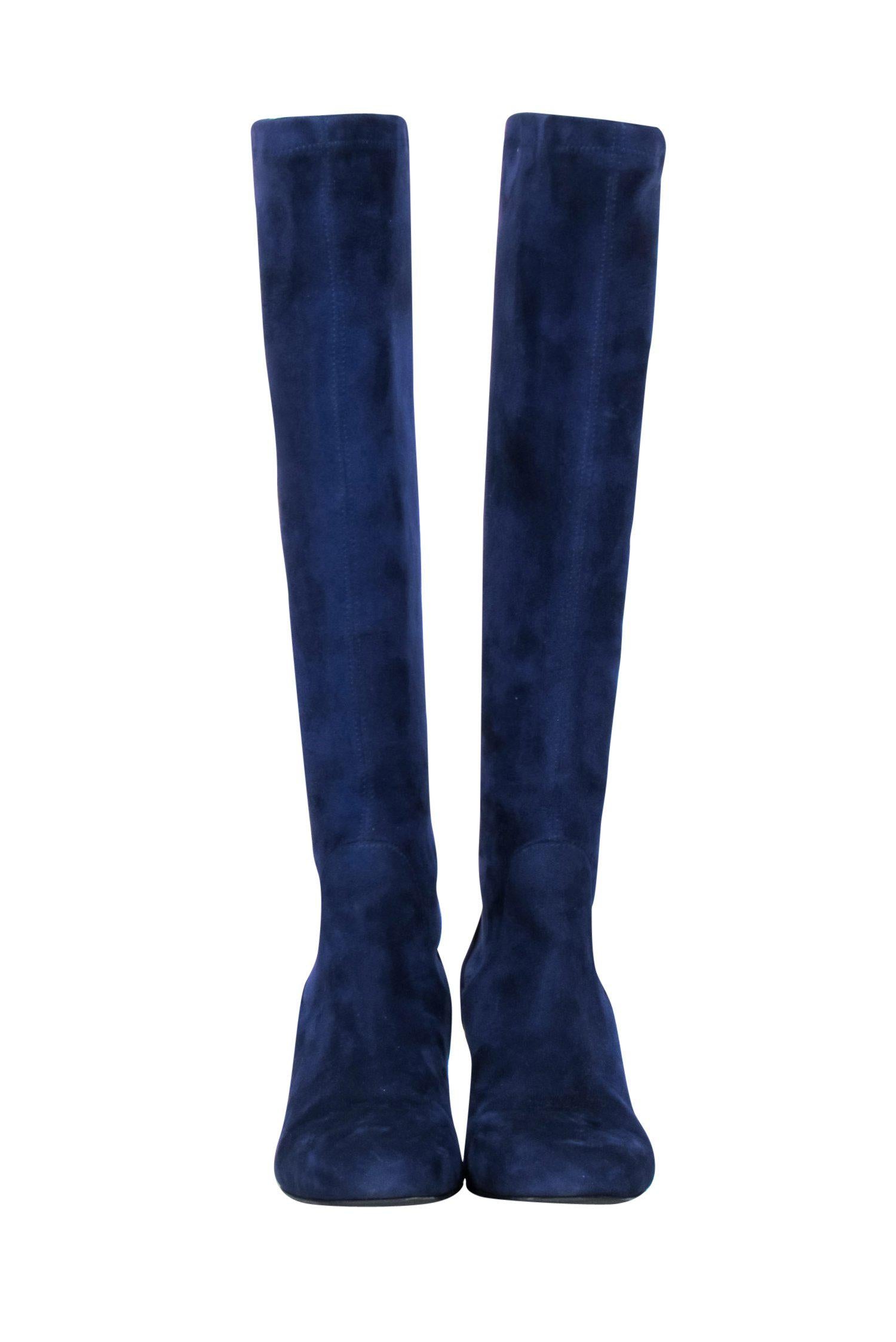 L.K. Bennett Dark Blue Suede Knee - High Heeled Keri Boots: Size 5 Fashion Statement