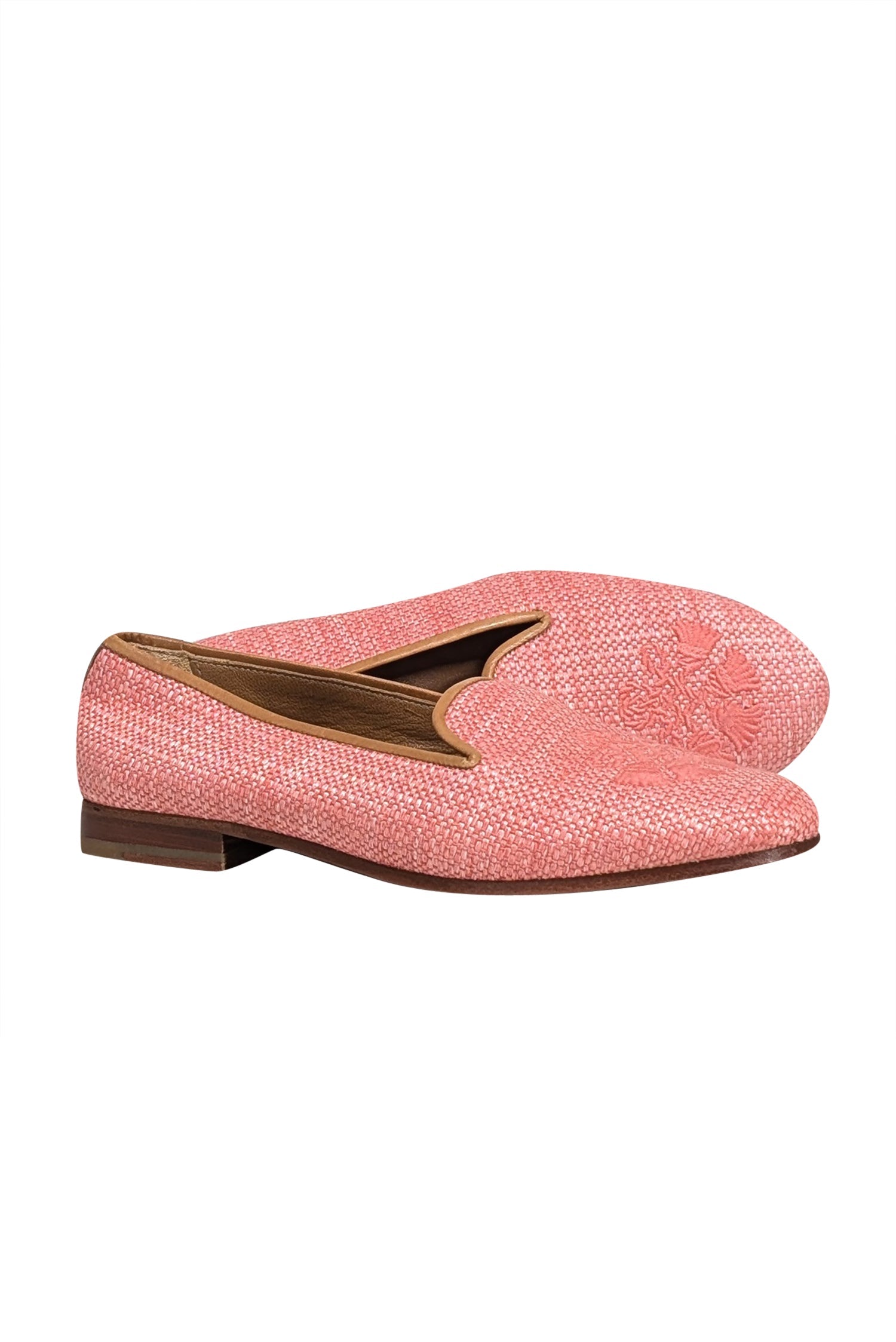 Stubbs & Wootton - Stunning Pink Woven Embroidered Toe Flats, Size 6.5