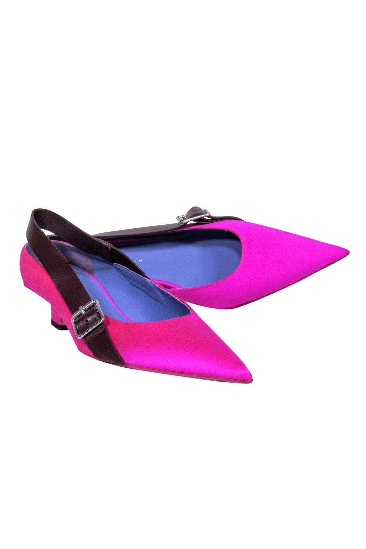 Victoria Beckham's Stunning Hot Pink Satin Slingback Kitten Heels - Size 7.5
