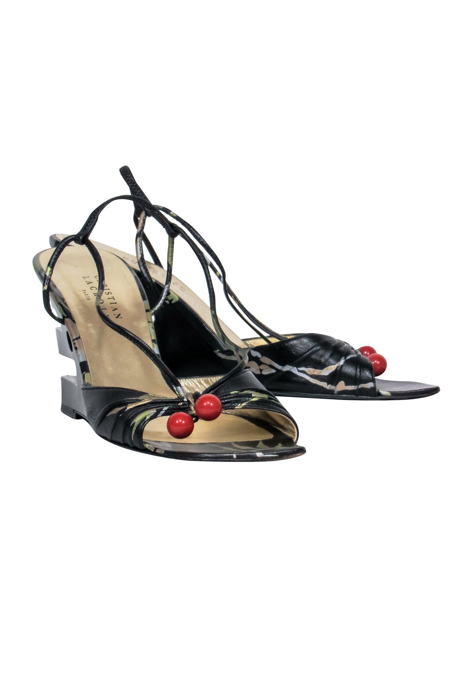 Christian LaCroix Black Floral Wedges - A Stunning Size 8 Statement