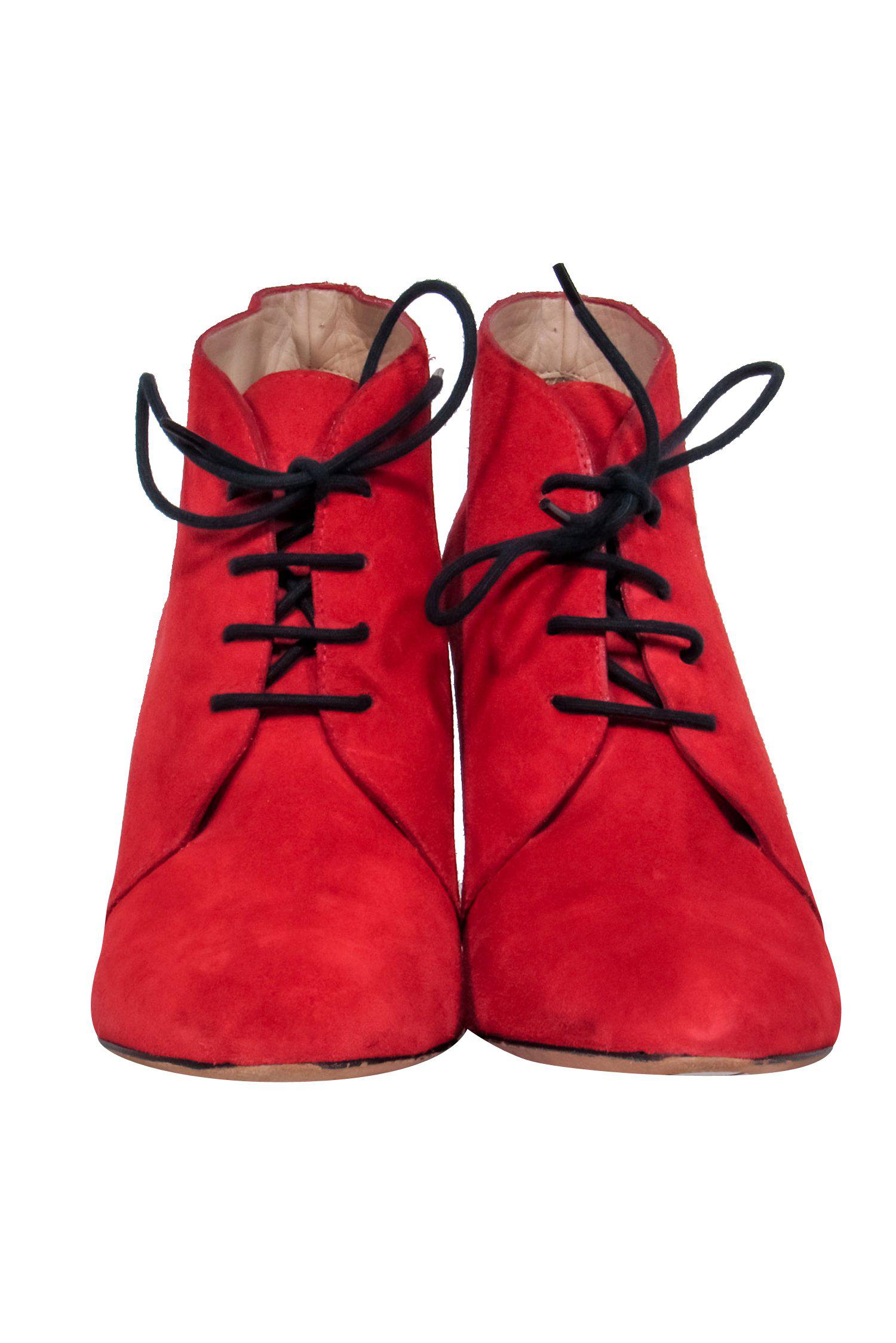 Kate Spade Red Suede 'Roger' Lace-Up Ankle Booties - Size 7.5