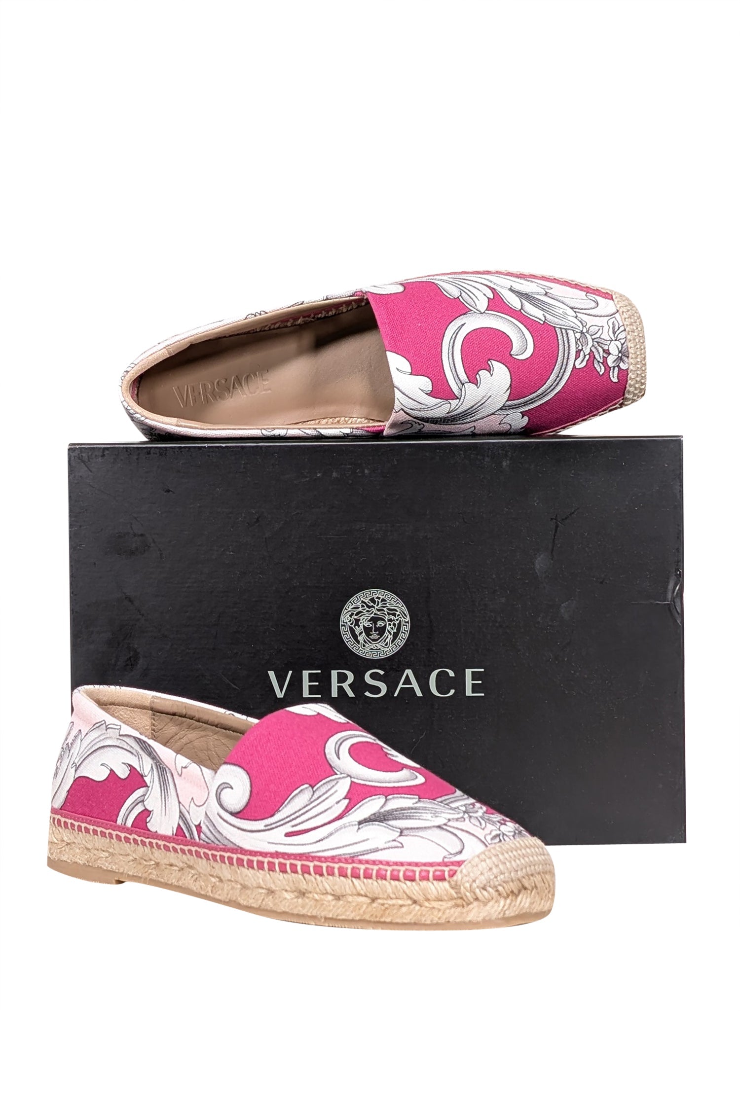 Versace Pink Print Espadrille Flats - Size 9: Summer Fashion Must-Have
