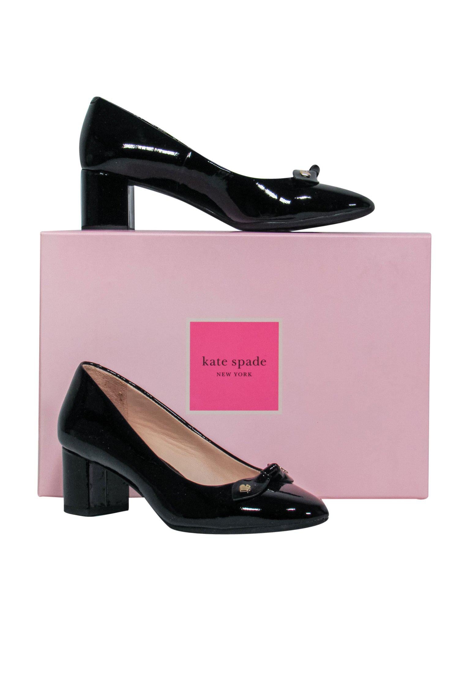 Kate Spade's Stunning Black Patent Leather Pumps with Bow - Size 6.5