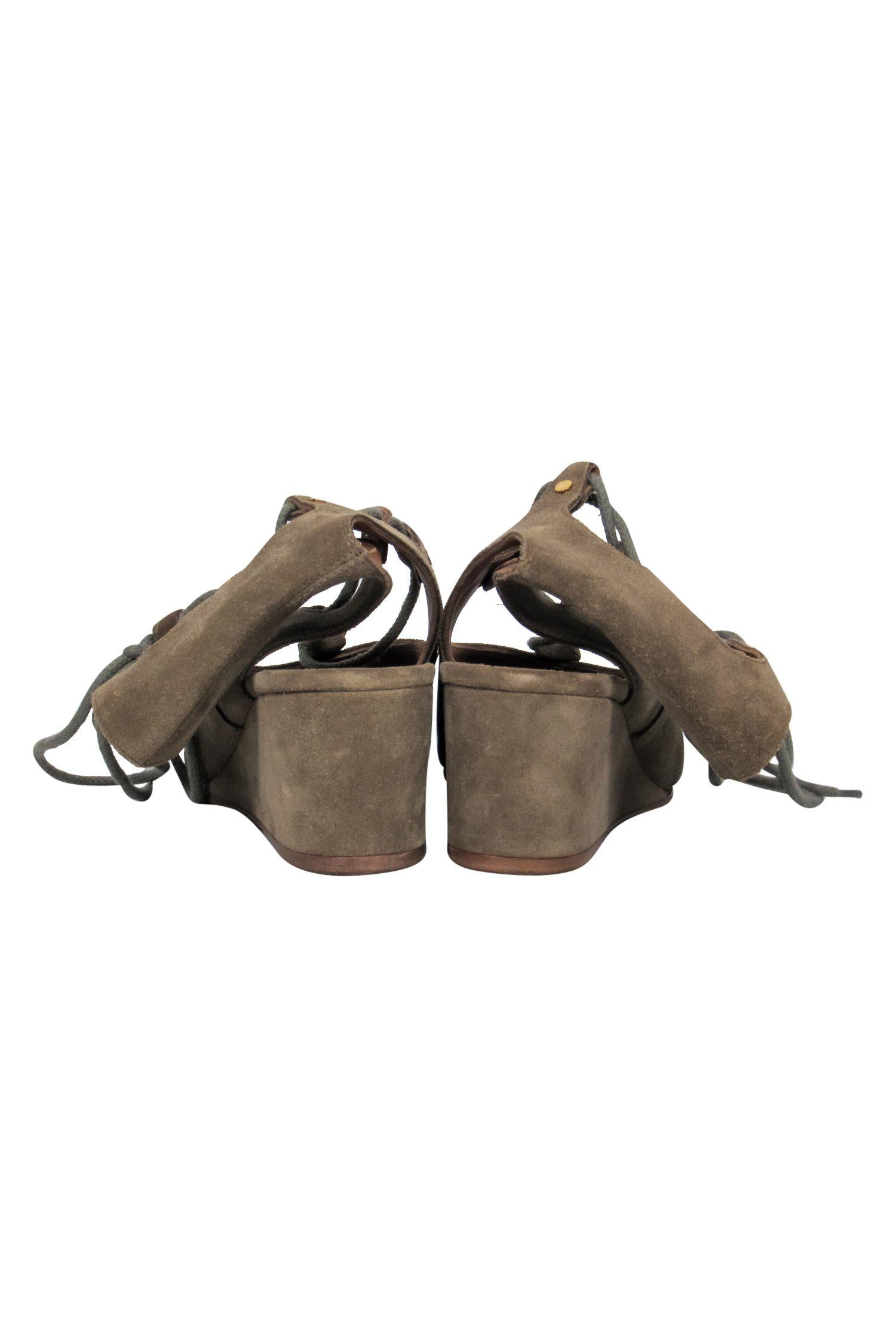 Chloe Olive Suede Lace - Up Wedge Sandals - Size 7 for Summer Glam