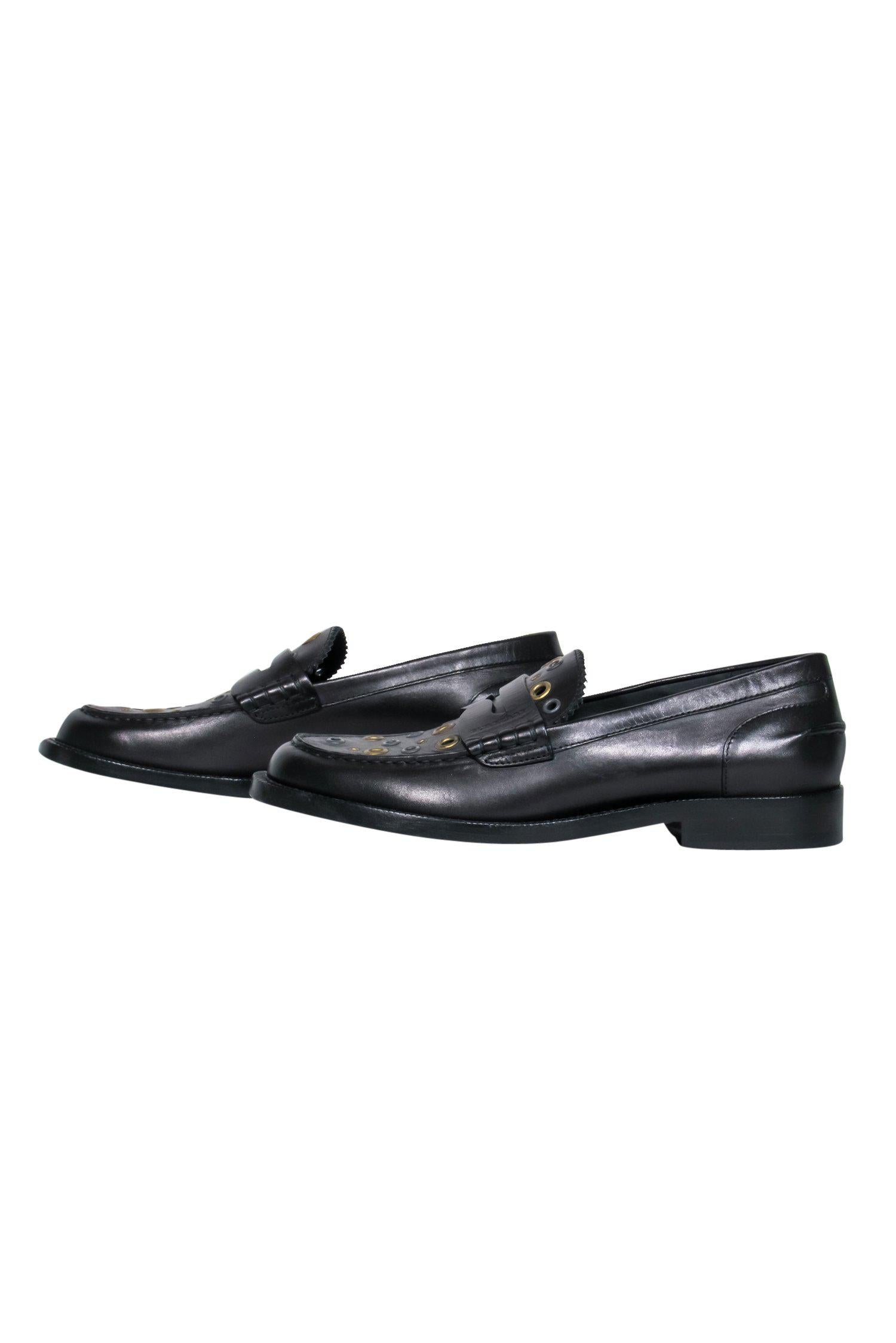 Burberry Black Leather Grommet Loafers - Size 9