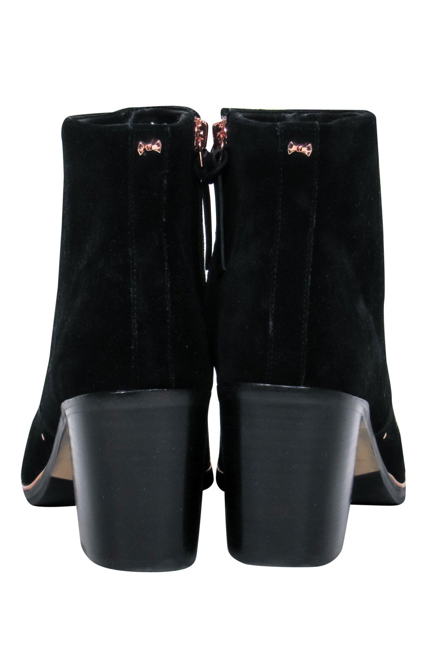 Ted Baker Black Suede Studded Heeled Booties - Size 9.5 - Chic Downtown Style!