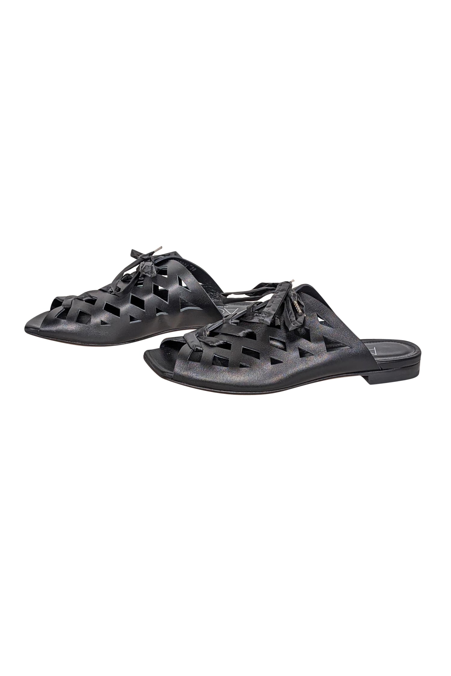 AGL Black Laser Cut-Out Slide Sandals - Size 8