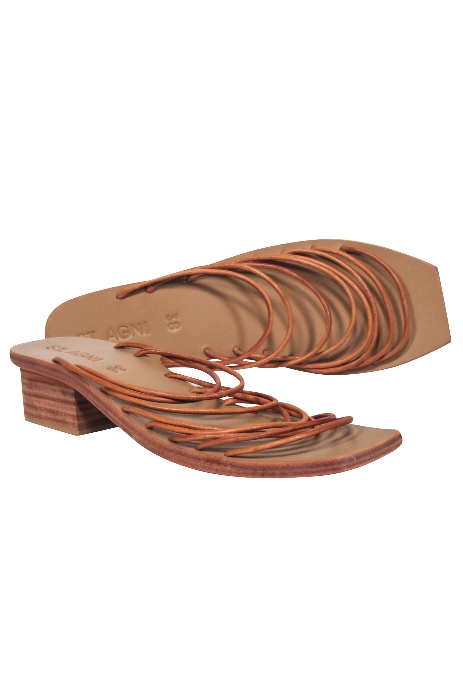 St. Agni Tan Low - Heel Strappy Sandals - Size 8
