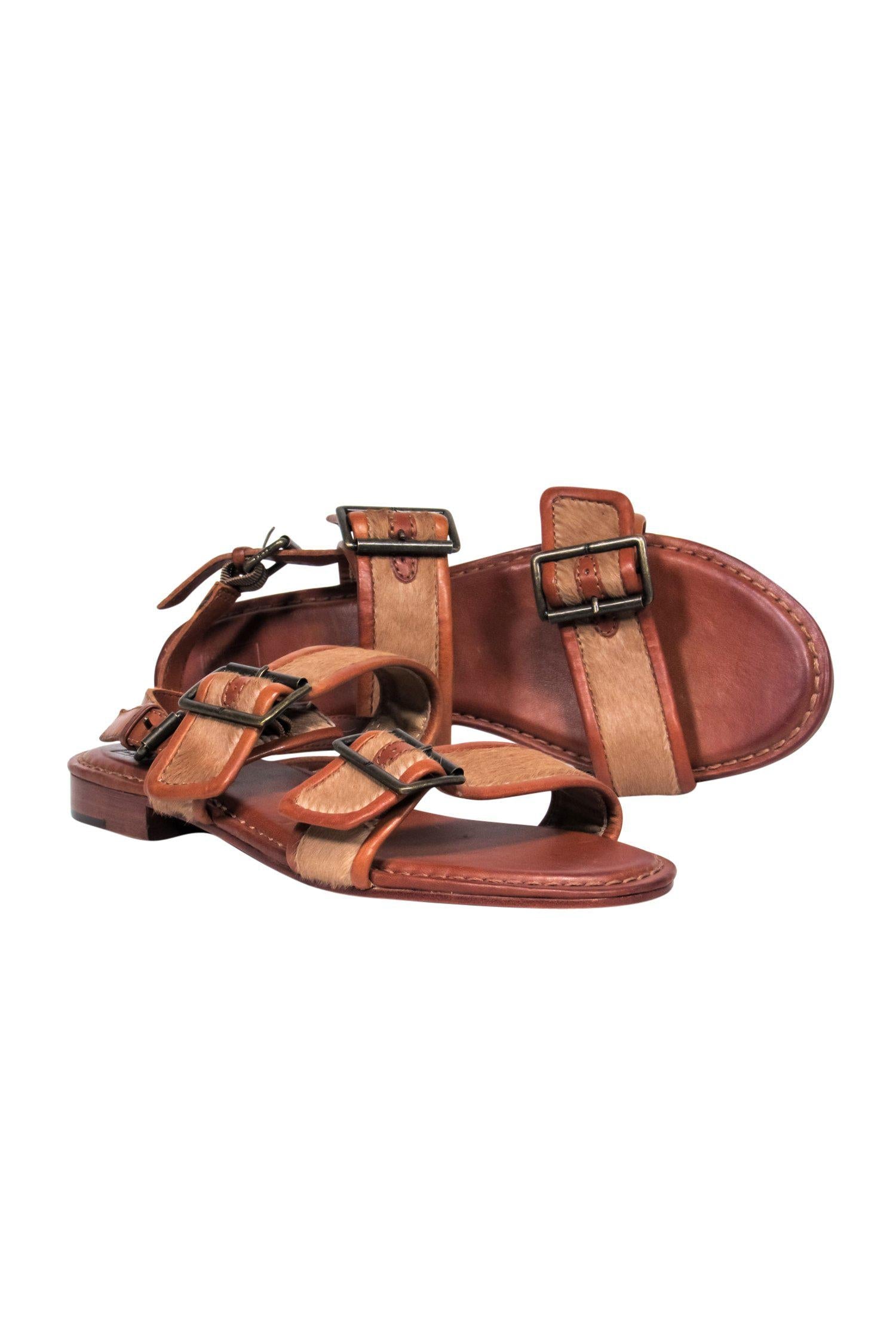 Frye's Stunning Brown Leather Calf Hair Buckled Sandals - Size 8.5