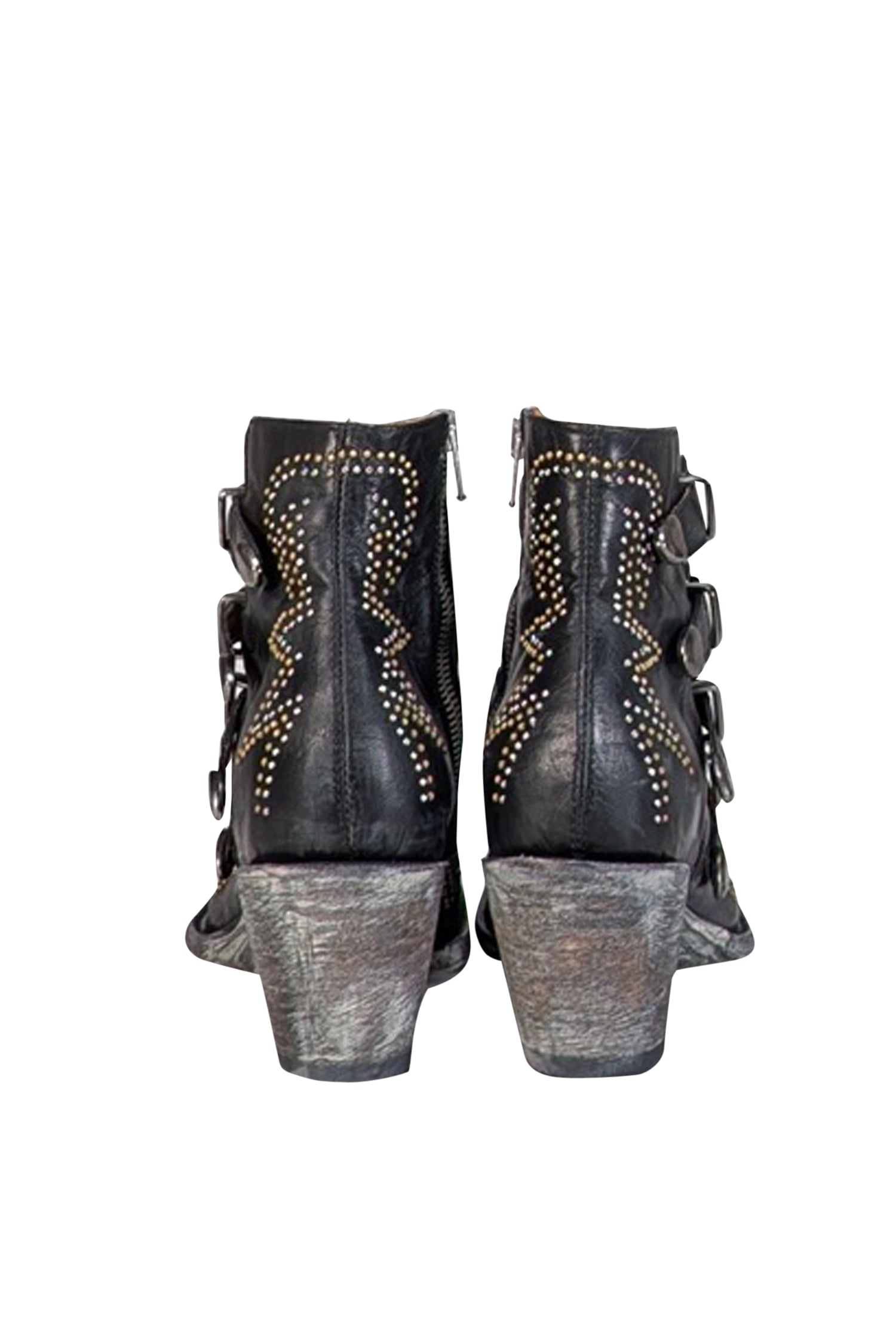 Old Gringo Black Leather Studded Buckle Short Boots - Size 6.5