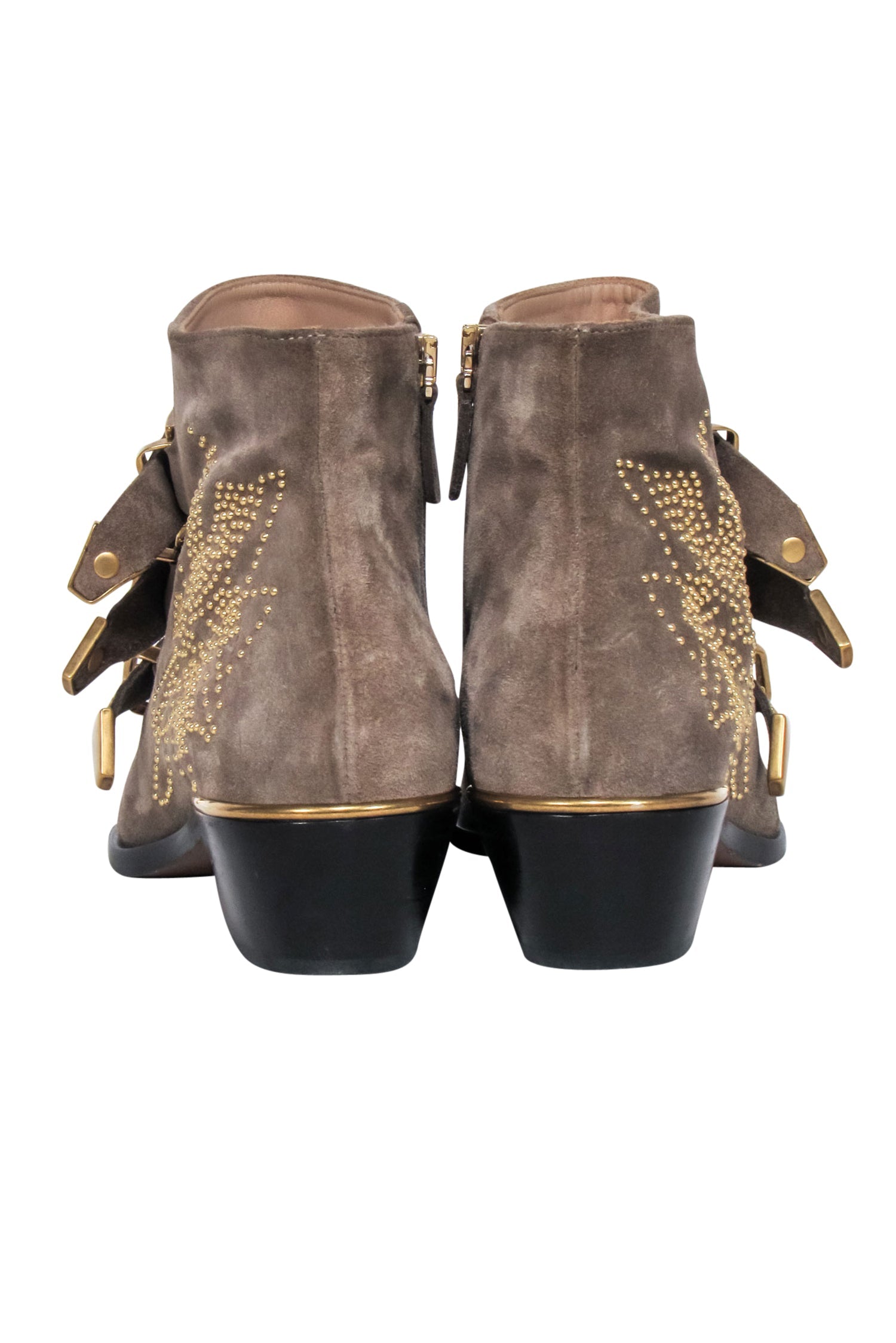 Chloe Taupe Suede Studded Ankle Boots - Size 8.5: Fashion Forward!