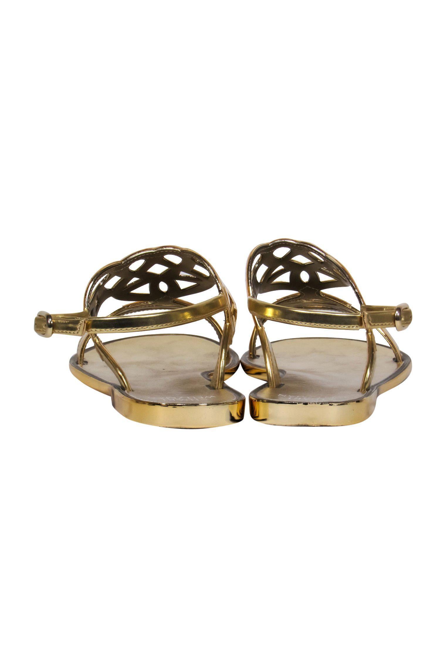 Stuart Weitzman Gold Patent Leather Cutout Sandals - Size 7