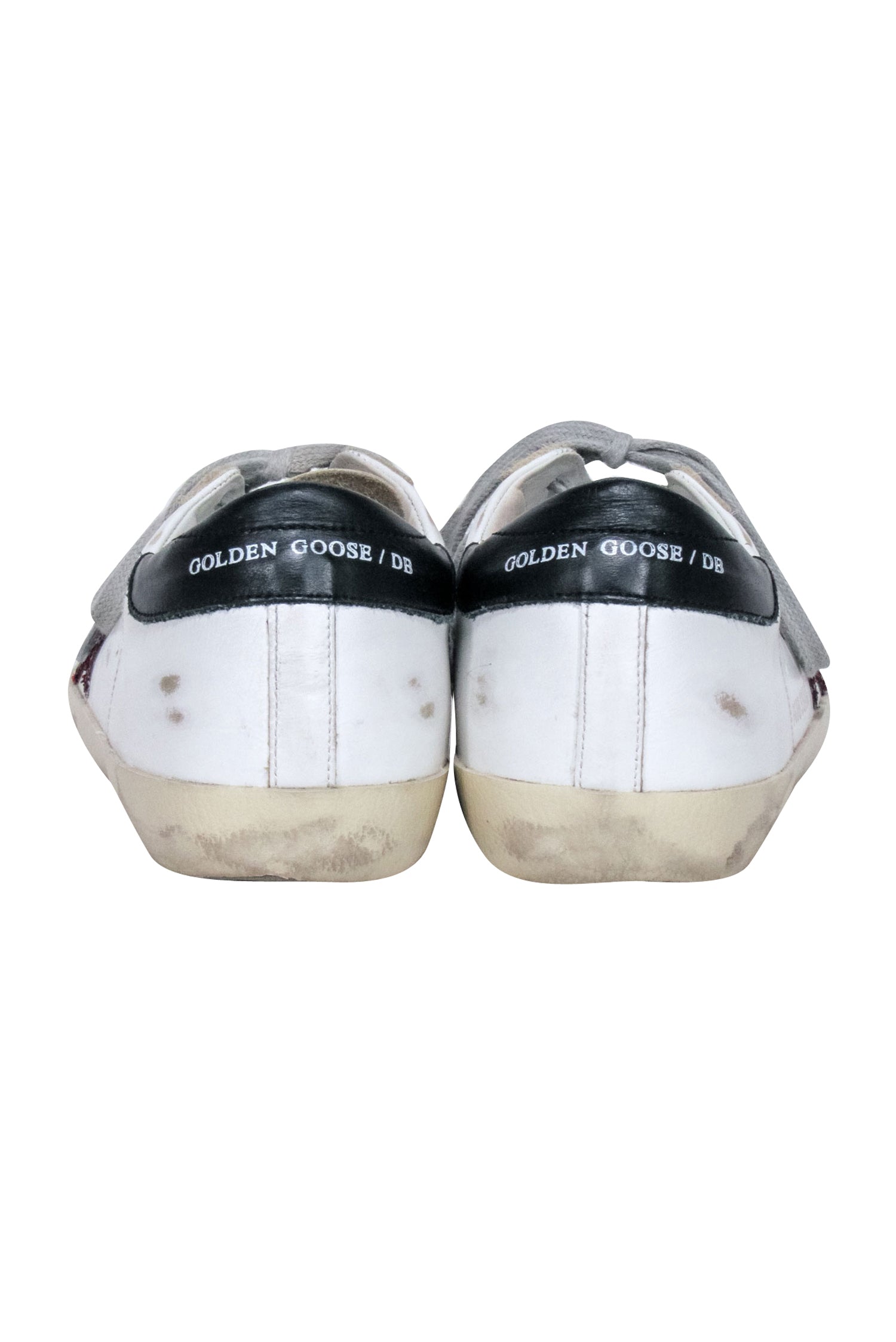 Golden Goose Superstar Sneakers - White Leather with Maroon Glitter Star, Size 8