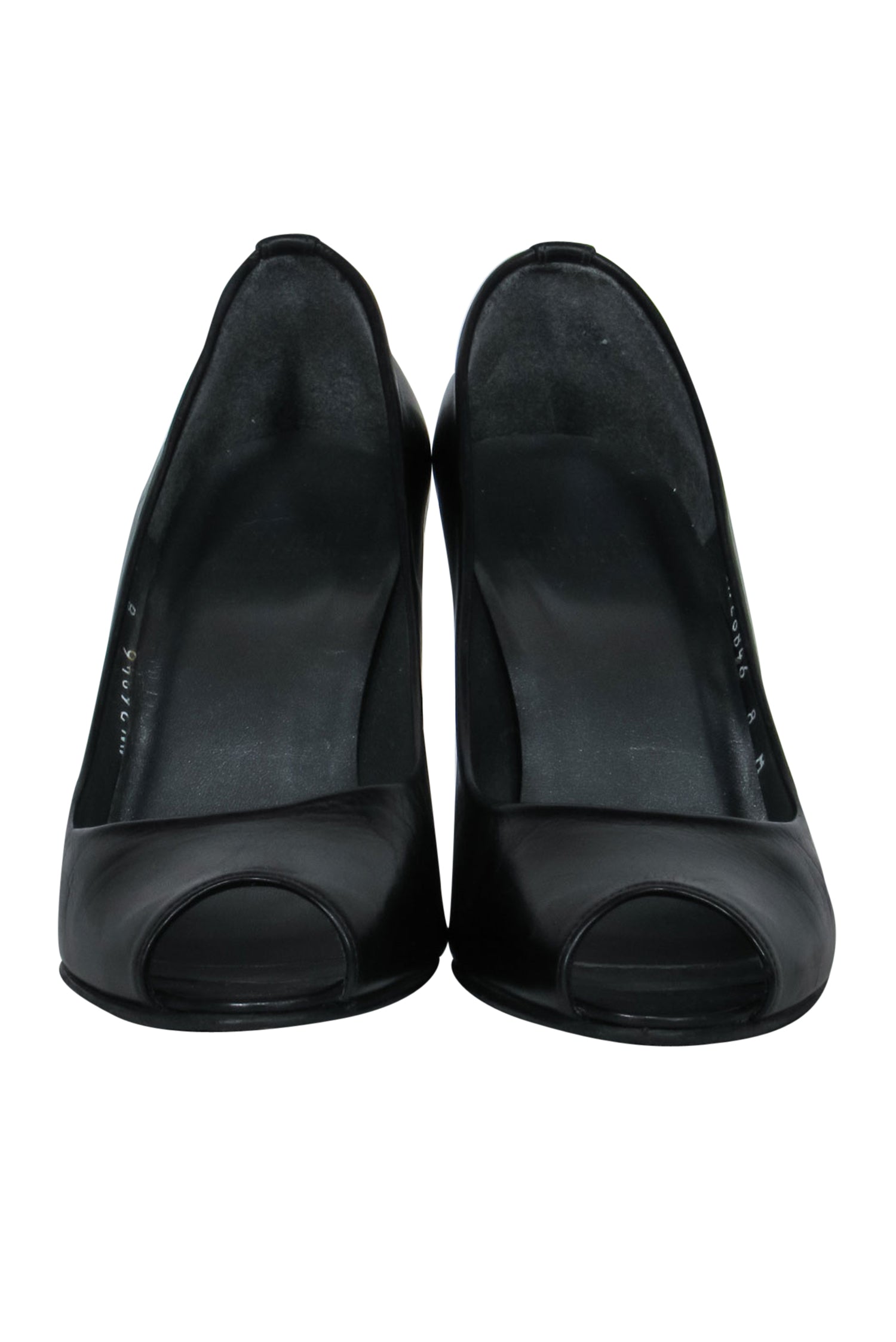 Stuart Weitzman Black Leather Peep Toe Wedges - Size 8 - Fashionable Footwear