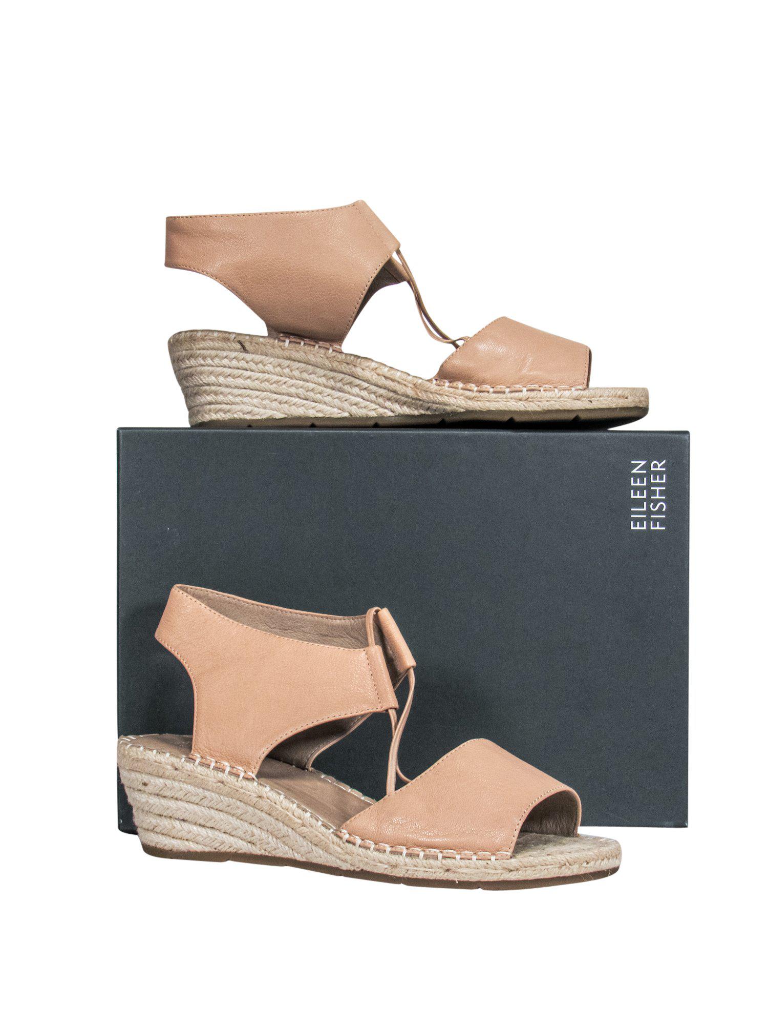 Eileen Fisher Tan Woven Wedge Sandals - Size 10: Your Tropical Vacation Essential