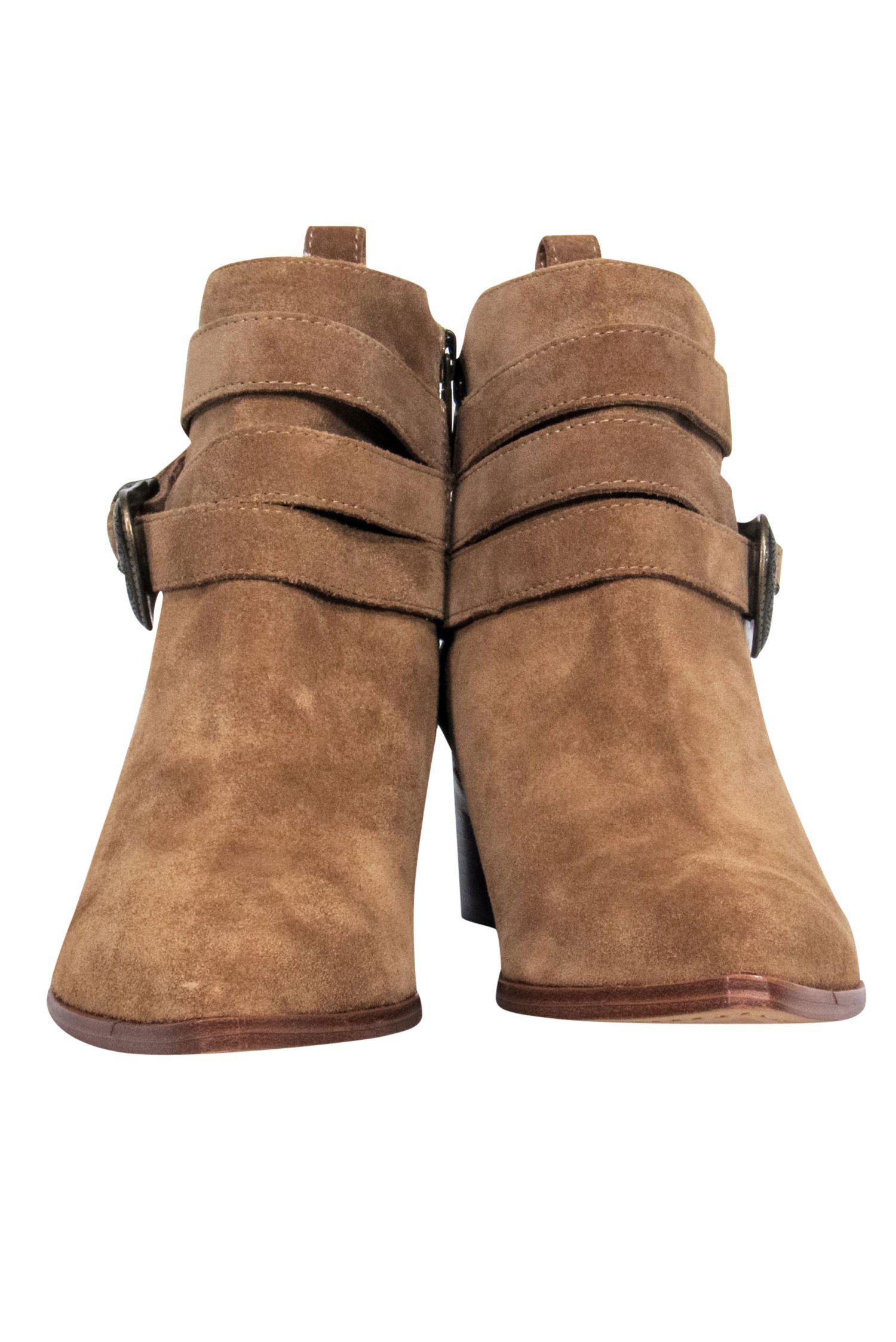 Marc Fisher Tan Suede Pointed Toe Western Ankle Booties - Size 6.5: Chic Southwest Style!