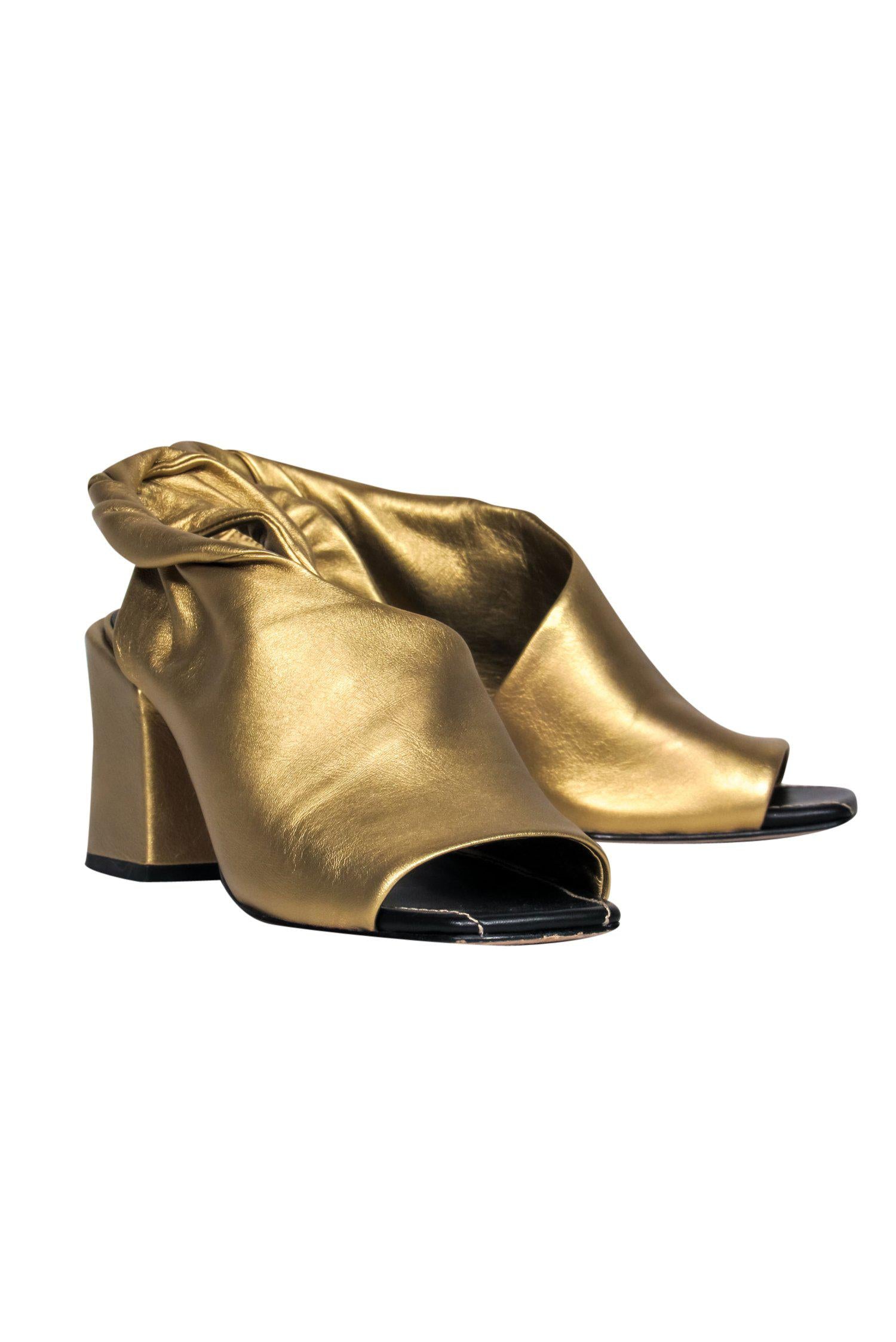 Sigerson Morrison Gold Leather Open - Toe Block Heel Slingback Pumps: Size 7 Golden Glam!