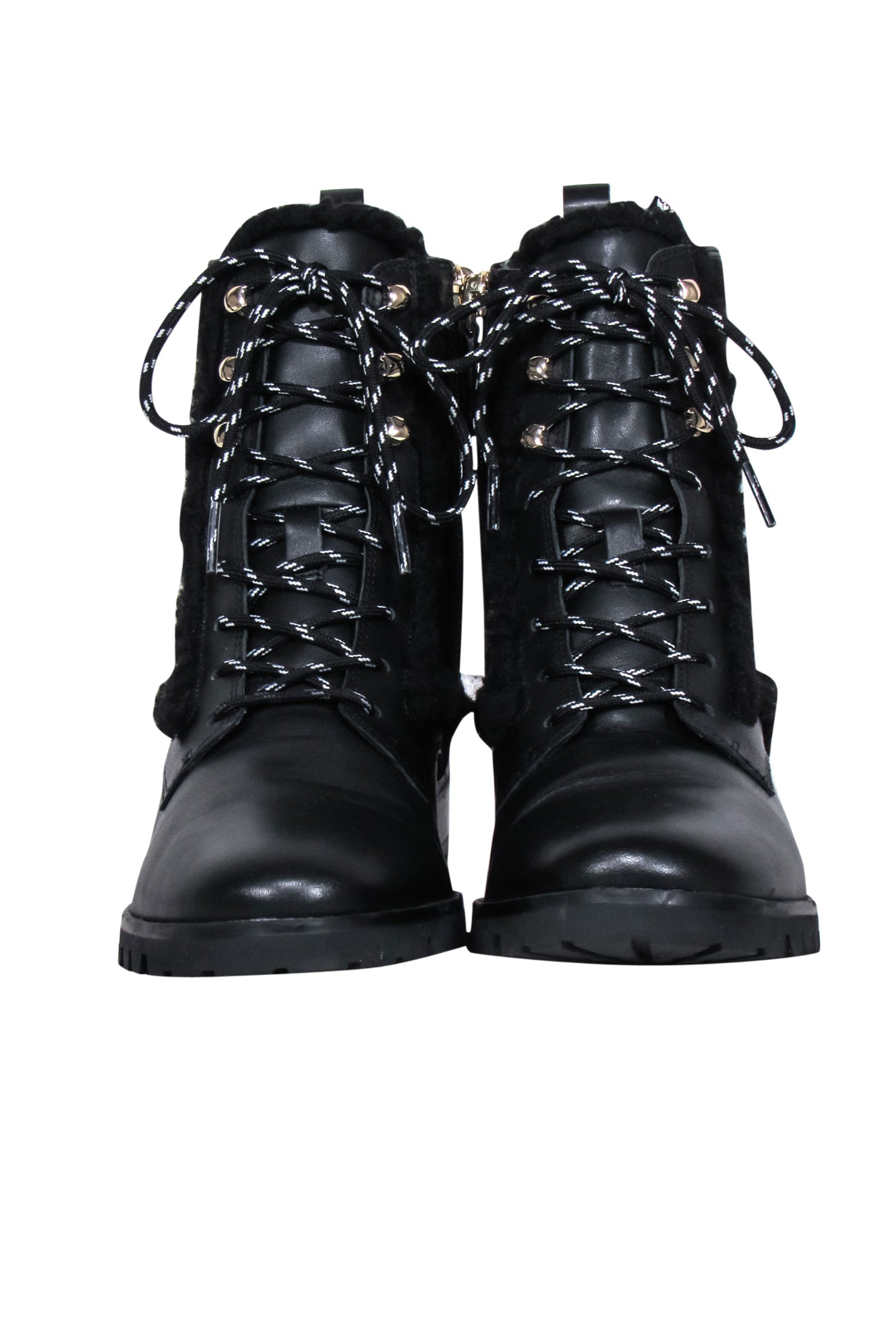 Kate Spade Black Leather Shearling Trim Combat Boots - Size 8.5