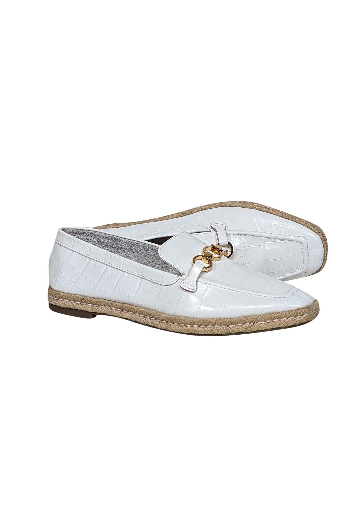 Schutz White Croc-Embossed Leather Espadrille Loafers - Size 8.5 - Spring Fashion Must-Have