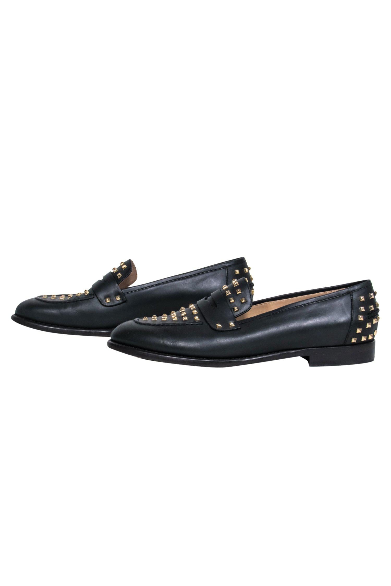 J.Crew Dark Navy Studded Leather Penny Loafers - Size 8: The Perfect Blend of Punk and Professionalism
