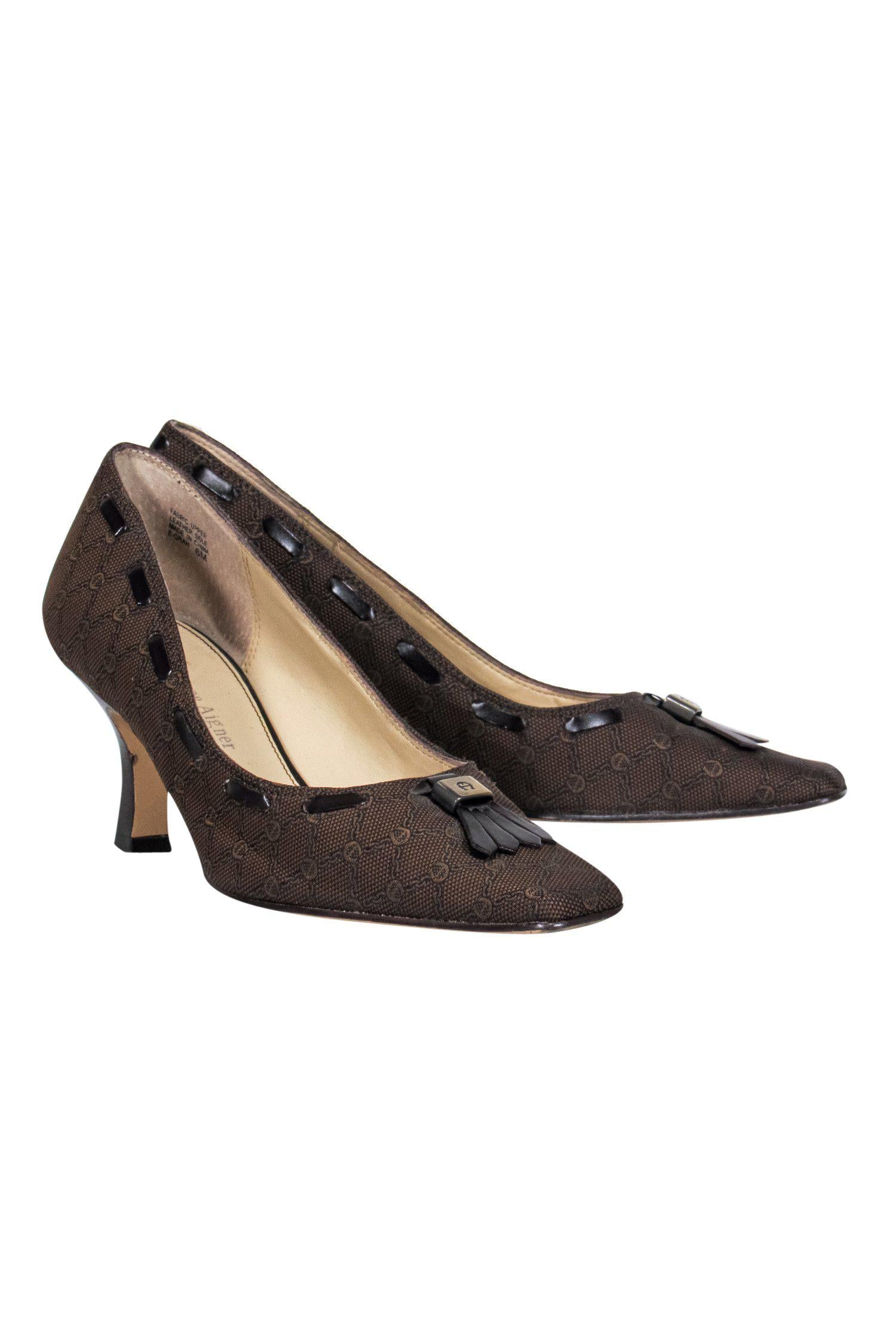Etienne Aigner Brown Logo Kitten Heels - Size 6: Vintage Glam for Fashionistas