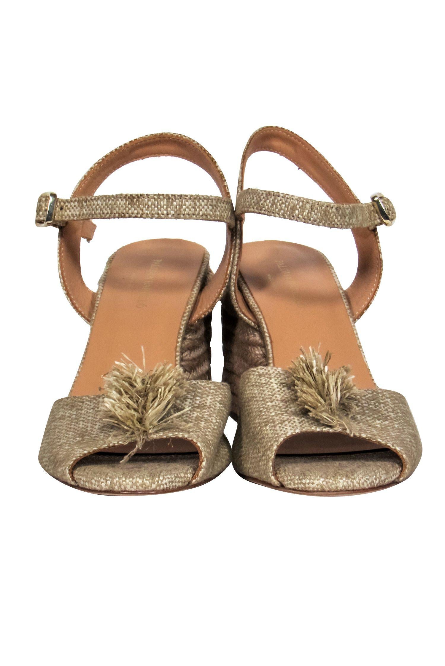 Paloma Barcelo Beige Woven Fringed Block Heels - Size 8.5, A Tropical Fashion Must-Have!