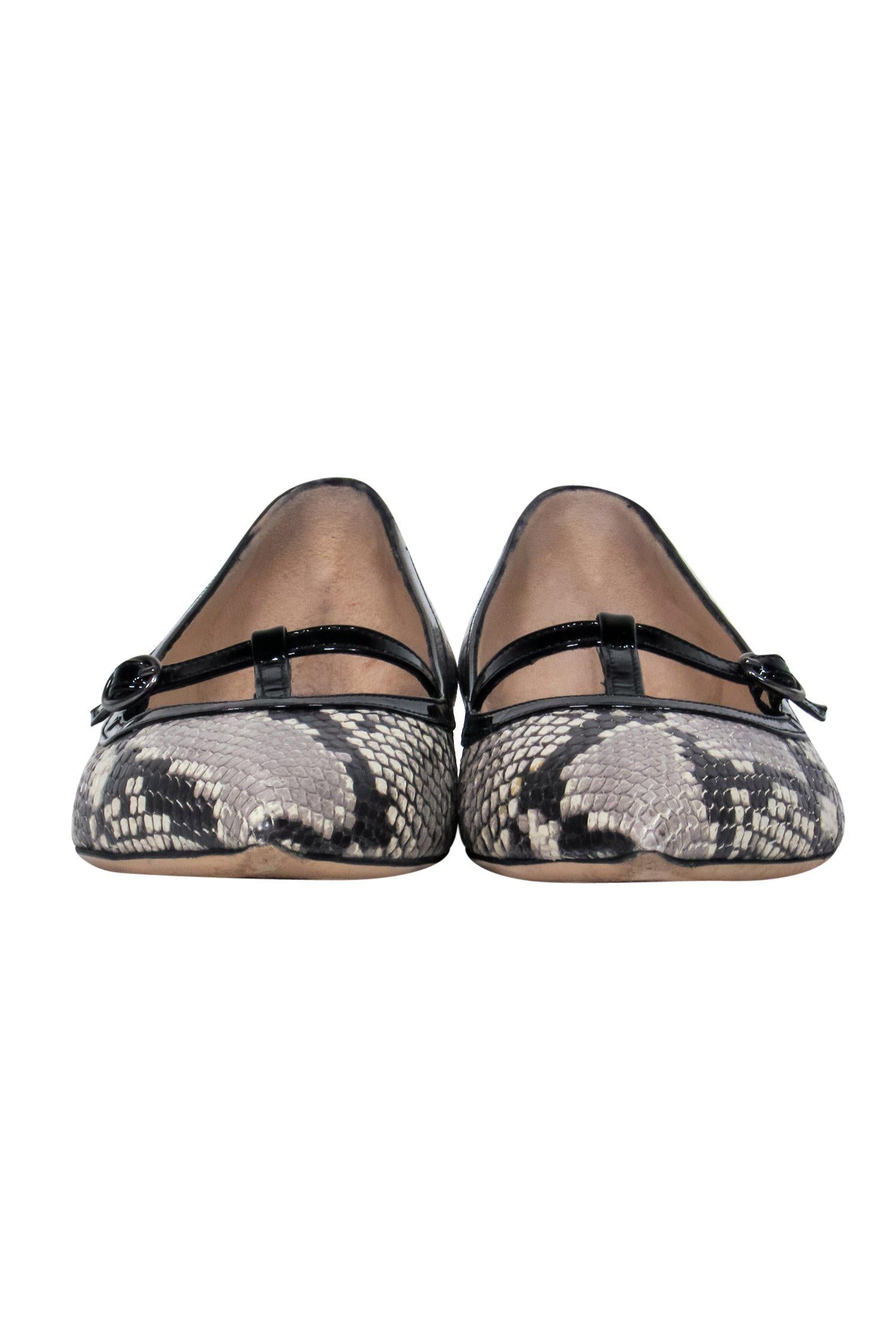 M. Gemi Gray Snakeskin & Patent Leather T-Strap Pointed Toe Flats - Size 7: Chic & Playful!