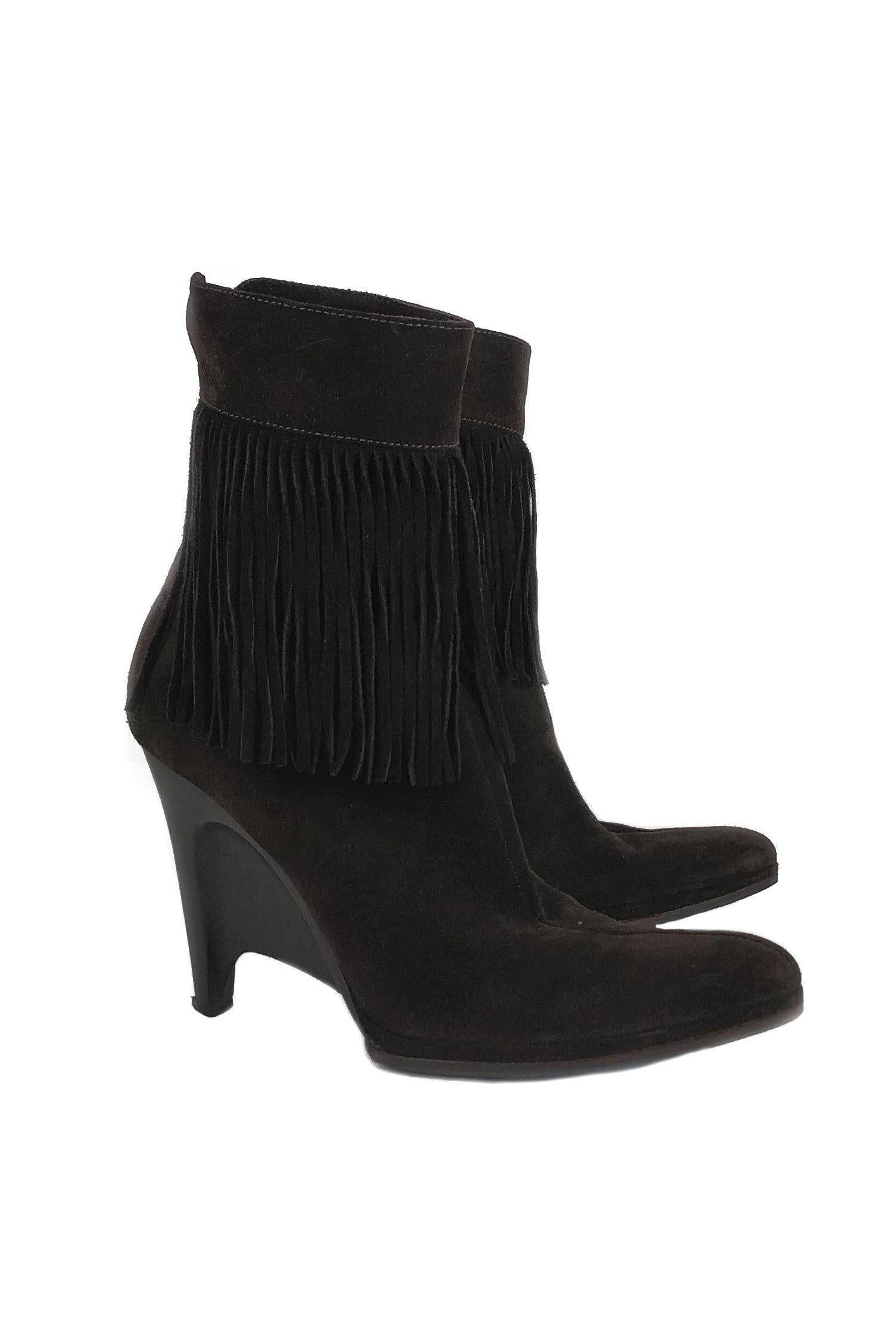 Helmut Lang's Stunning Brown Suede Fringe Booties - Size 9