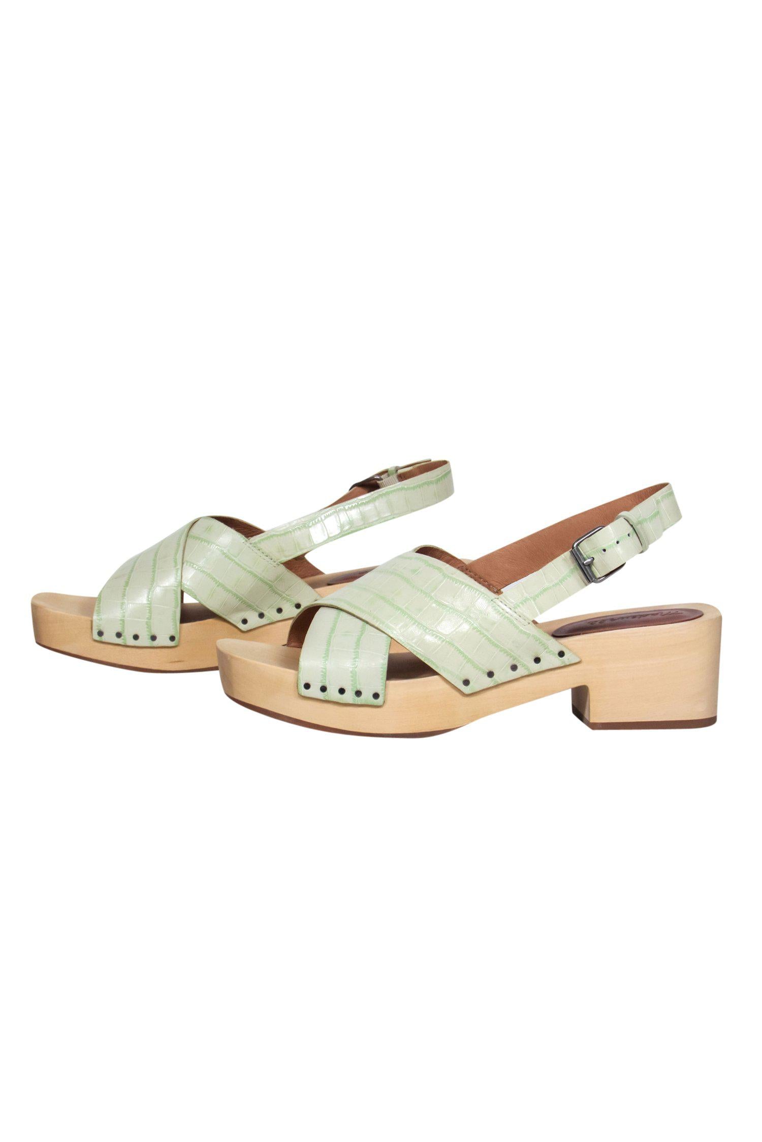 Madewell - Stunning Light Green Reptile Embossed Open Toe Clog-Style Pumps in Size 10