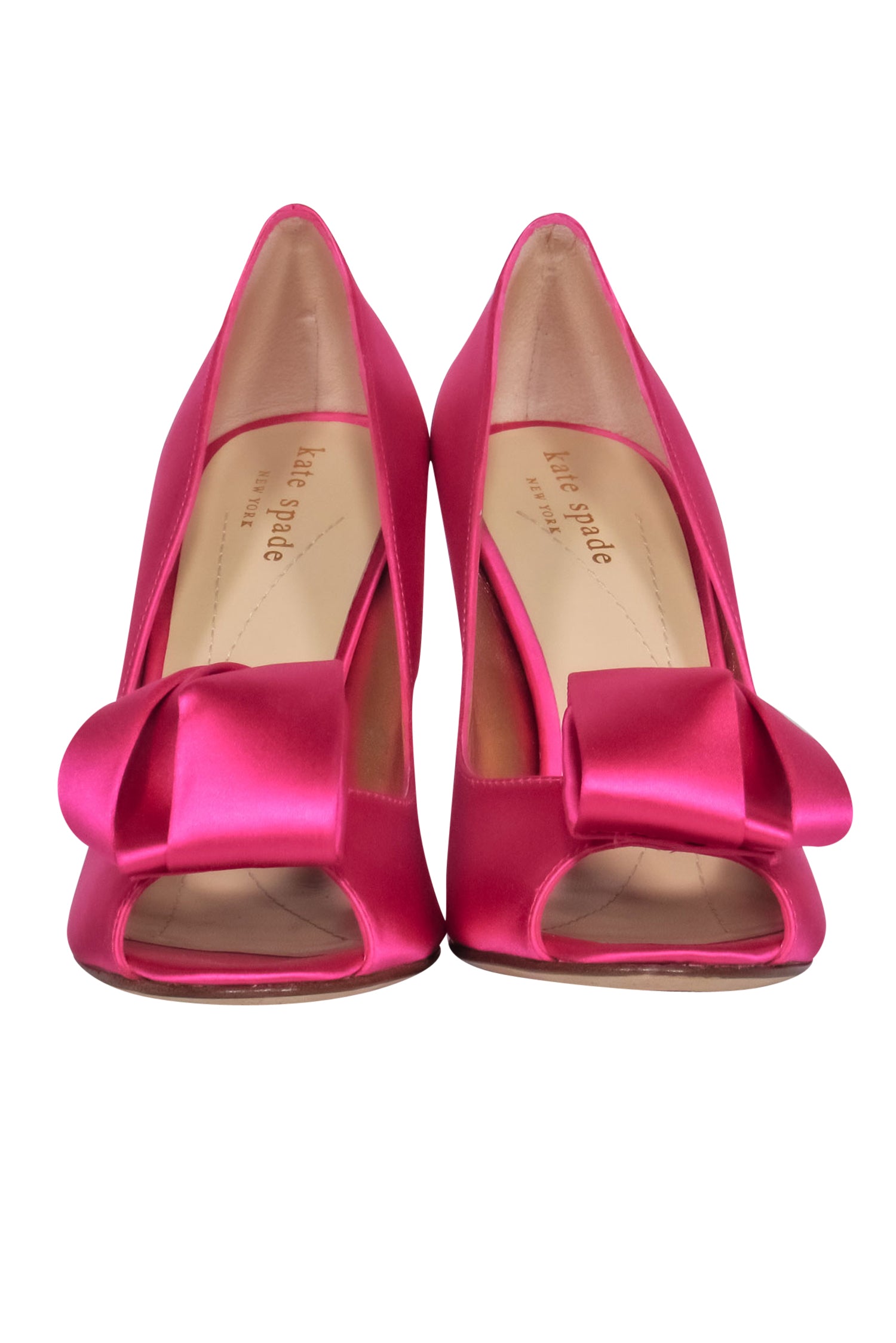 Kate Spade Hot Pink Satin Peep Toe Pumps with Applique - Size 7