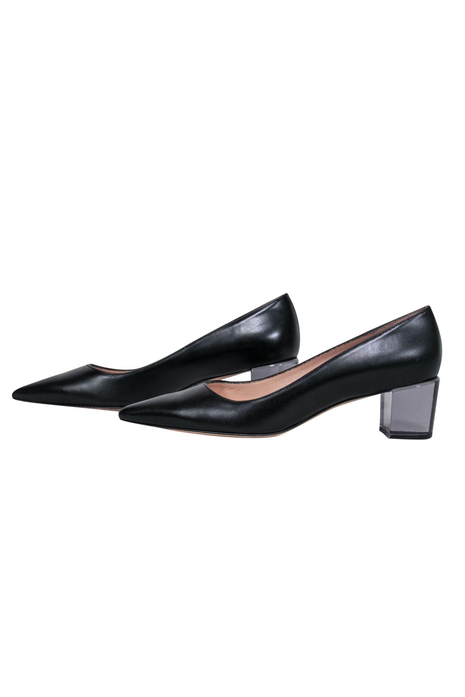 Stuart Weitzman Black Leather Pointed Toe Pumps with Lucite Heels - Size 6: A Timeless Must-Have!