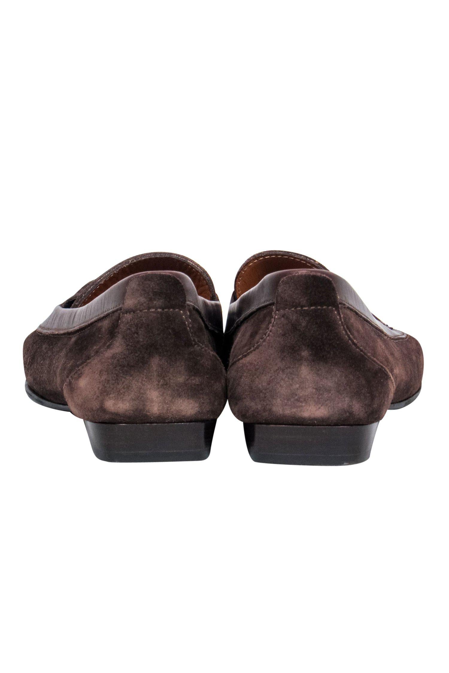 Ferragamo Brown Suede Loafers with Leather Strap - Size 9.5: A Timeless Office Essential