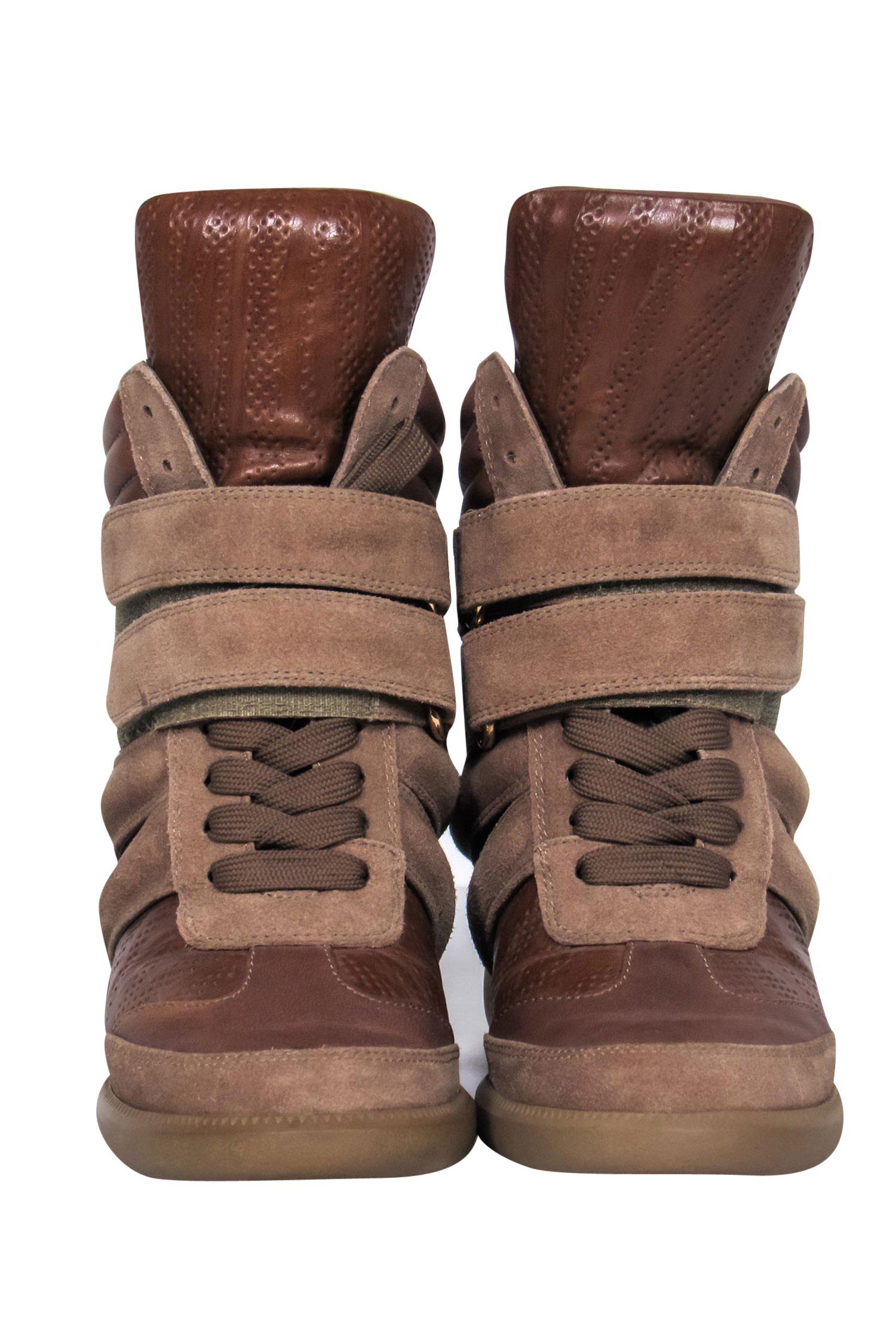 Monika Chiang - Stylish Brown Perforated Leather & Suede High Top Sneakers, Size 6