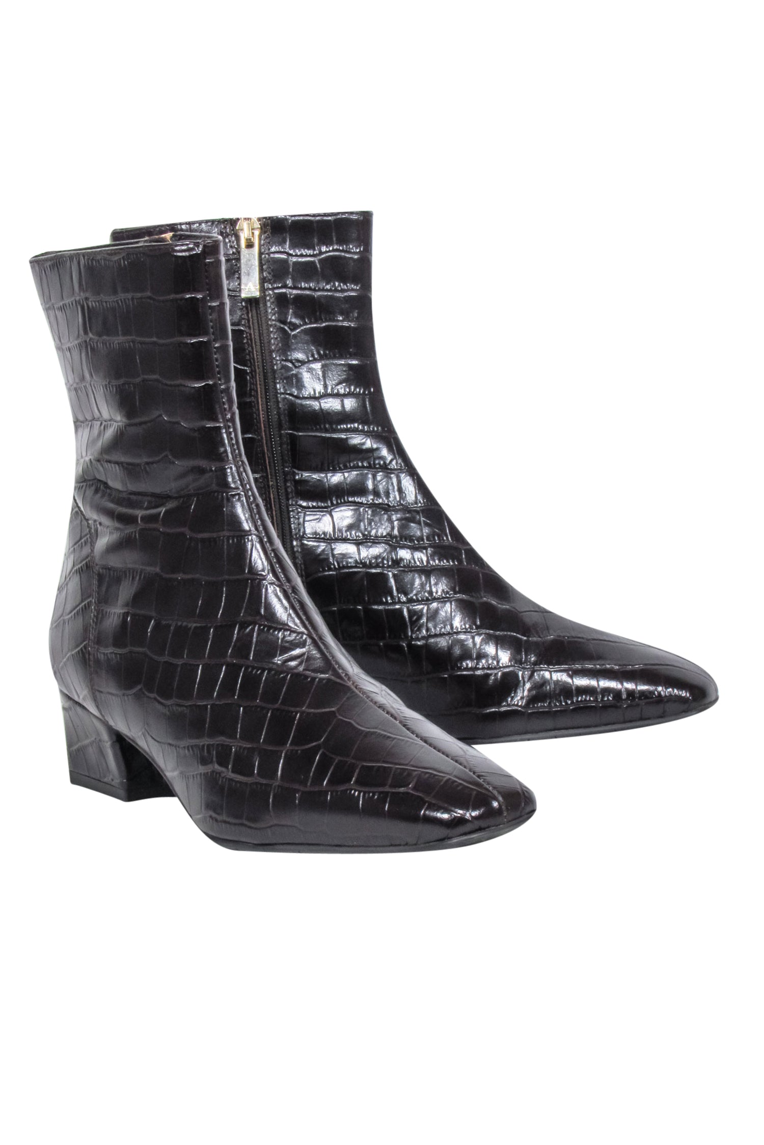 Aquatalia Brown Leather Croc-Textured Short Boots - Size 9 - A Must-Have for Fashionistas!