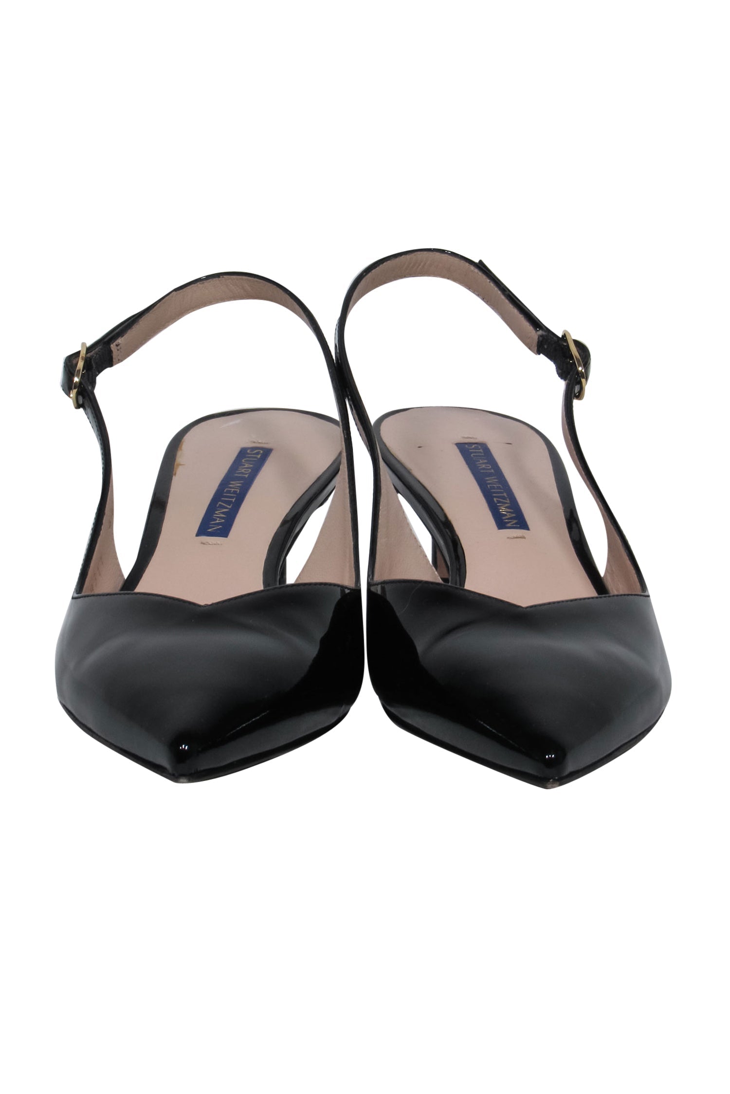 Stuart Weitzman Black Patent Pointed Toe Kitten Heel Slingbacks - Size 6.5: Chic and Versatile!