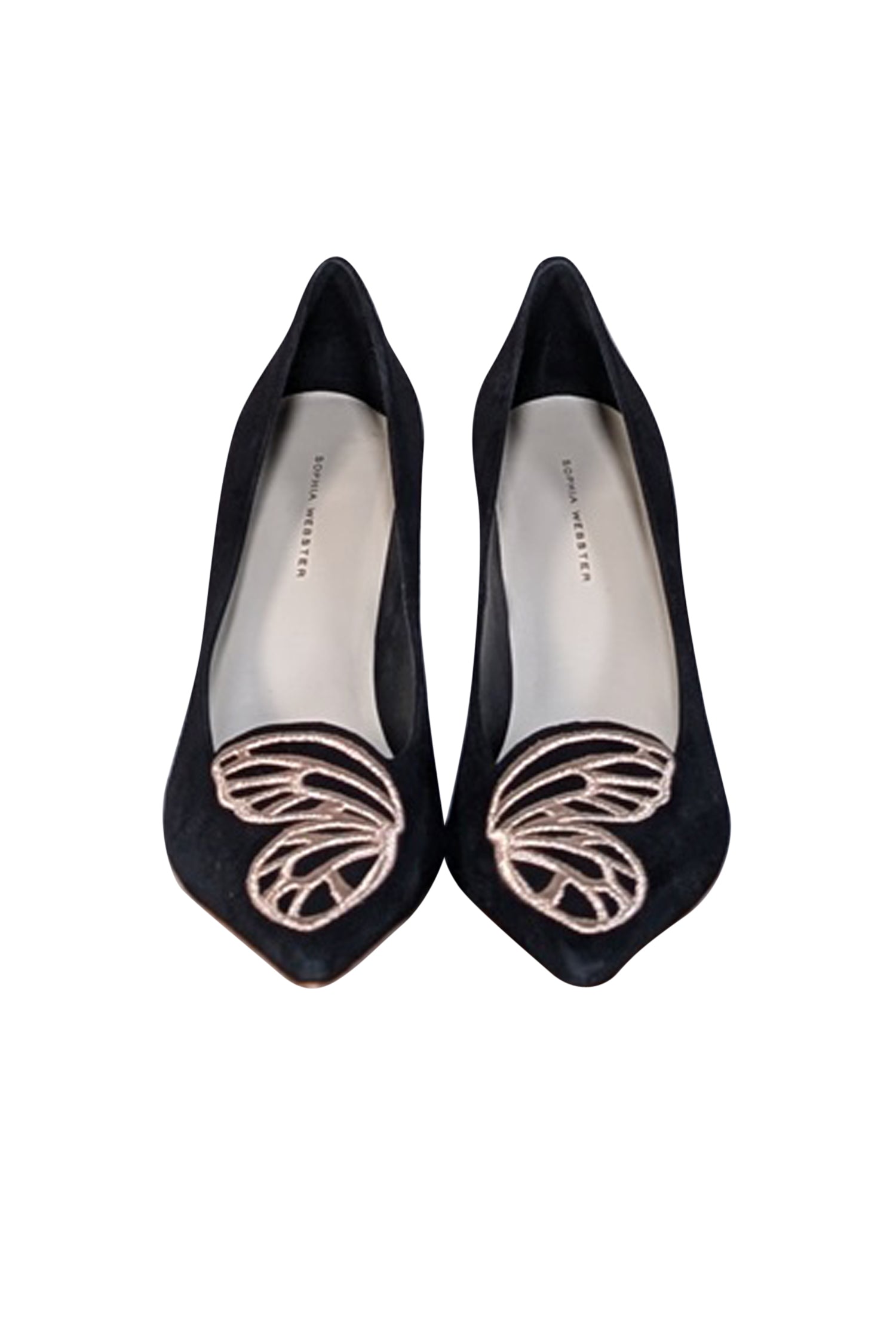 Sophia Webster's Enchanting Black Suede Rose Gold Butterfly Toe Pumps - Size 11