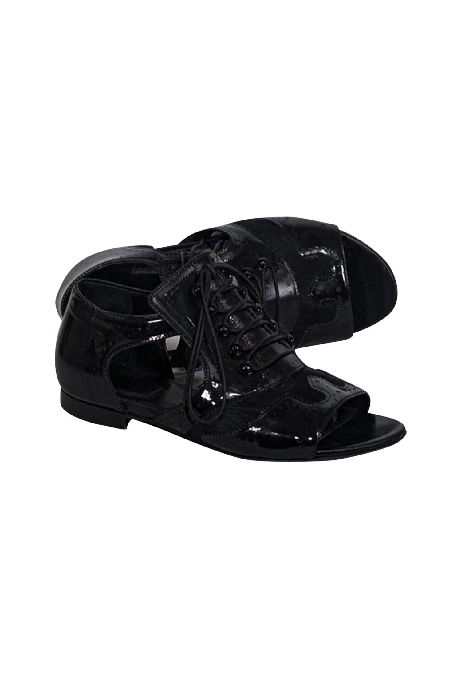 Givenchy - Stunning Black Patent Leather & Mesh Cut-Out Lace-Up Sandals in Size 7
