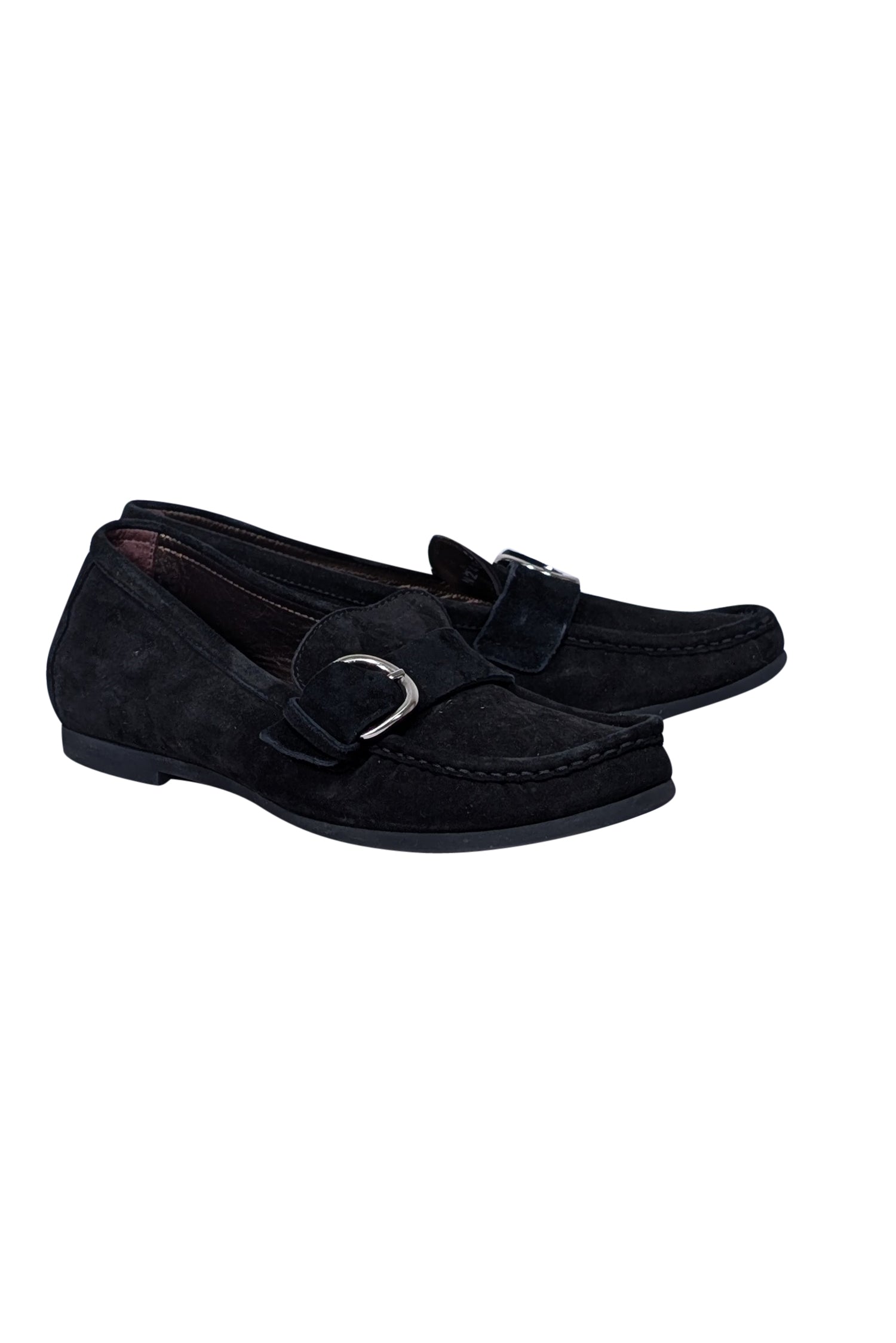 AGL Black Suede Buckle Front Flats - Size 9: Timeless Office Style