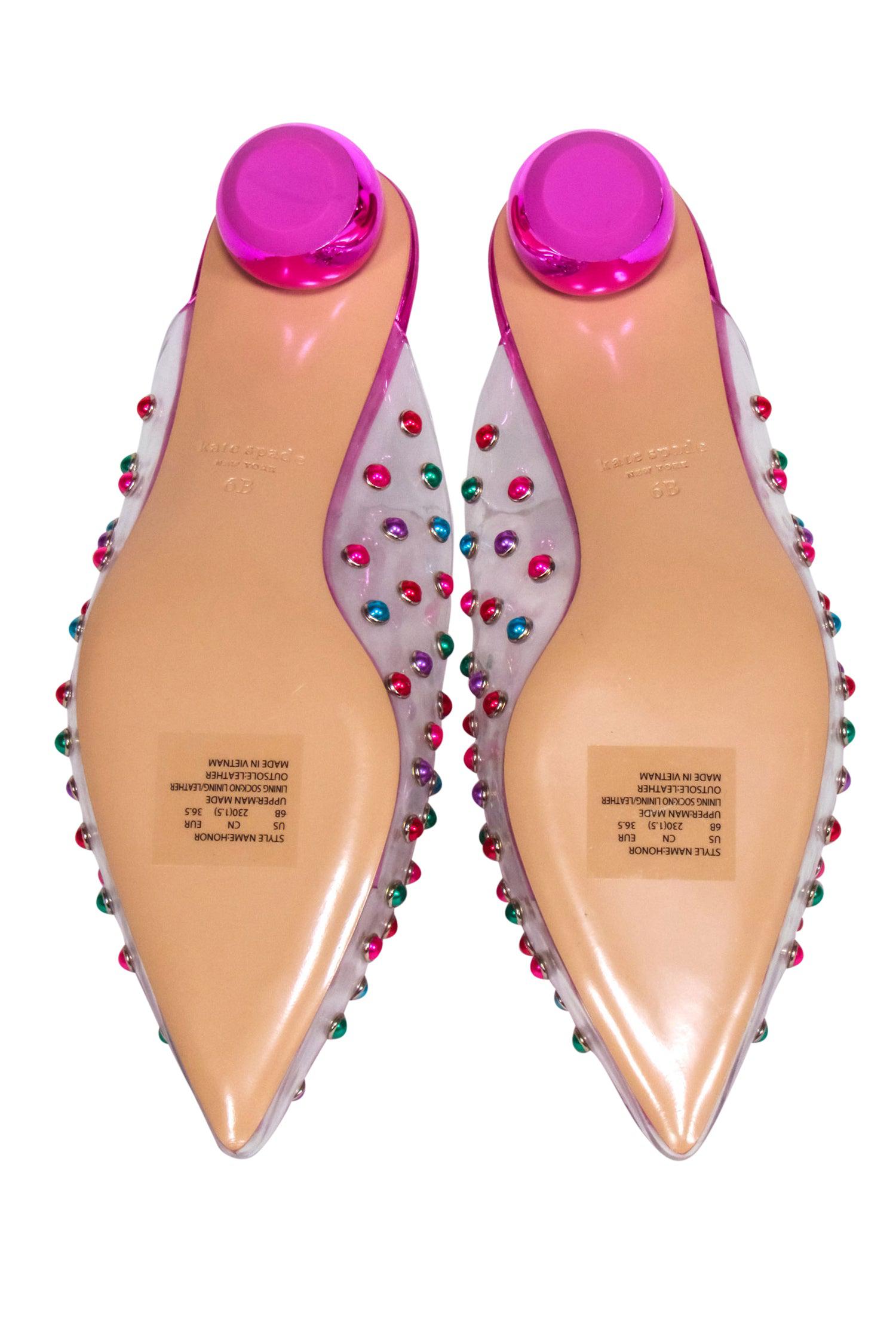 Kate Spade Pink Metallic Mules with Multi - Color Embellishments, Size 6