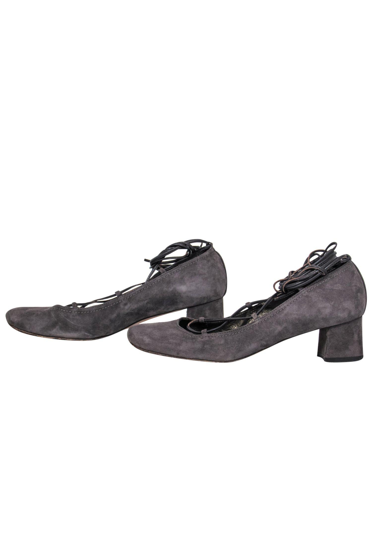 Stuart Weitzman's Gorgeous Dark Grey Suede Lace - Up Pumps in Size 8.5