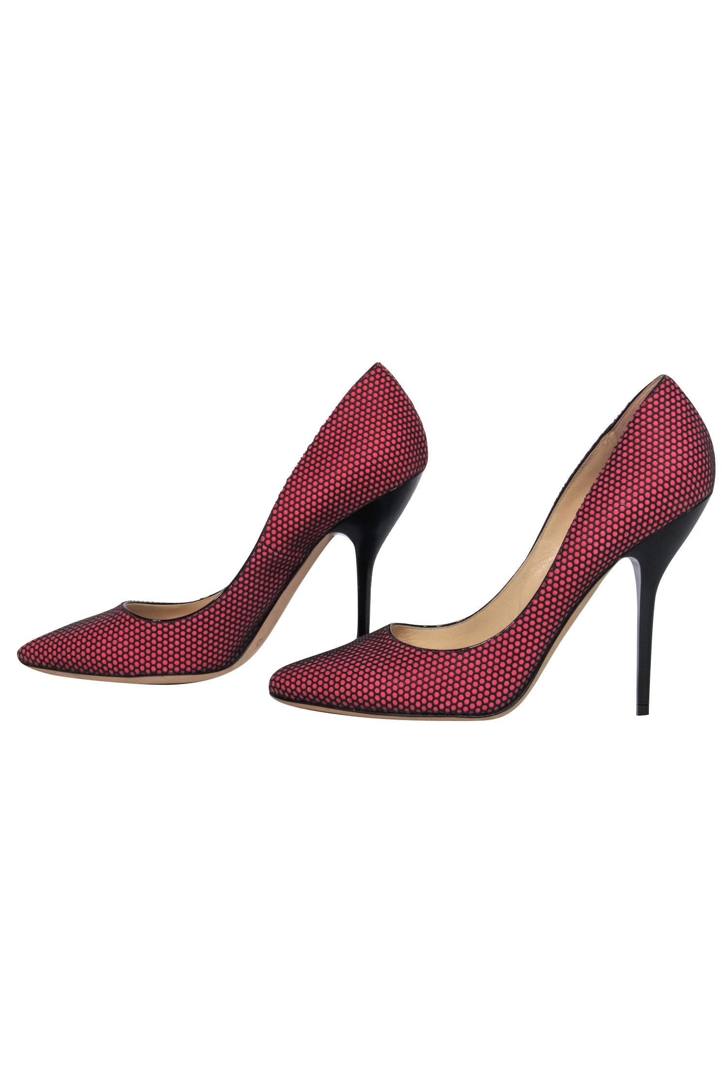 Jimmy Choo Pink Suede & Black Rubber Honeycomb Stiletto Pumps - Size 8.5: A Must-Have Fashion Statement!