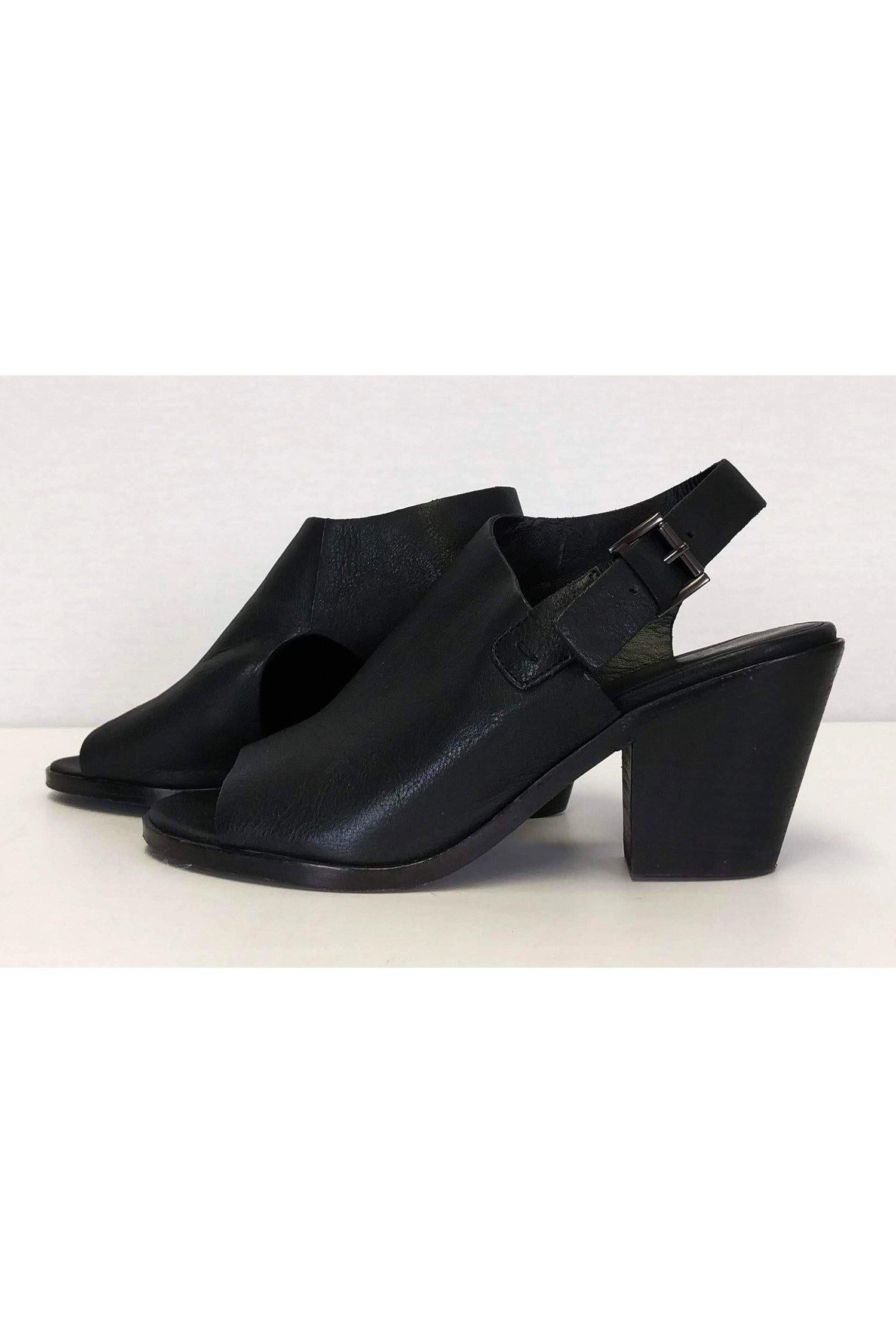Eileen Fisher's Chic Black Leather Open Toe Mules - Size 8.5