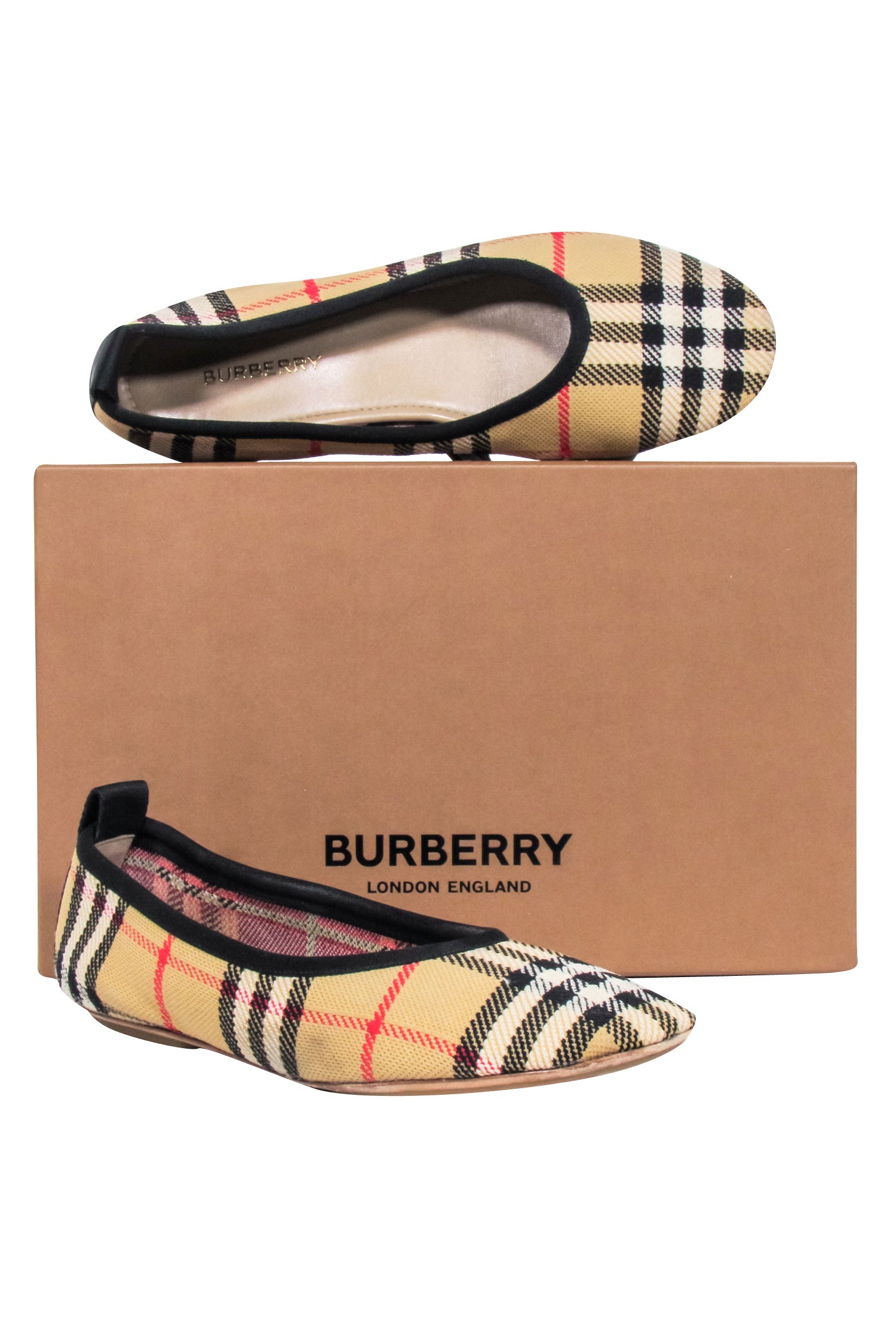 Burberry's Irresistible Beige Signature Plaid Flat Shoes - Size 7.5