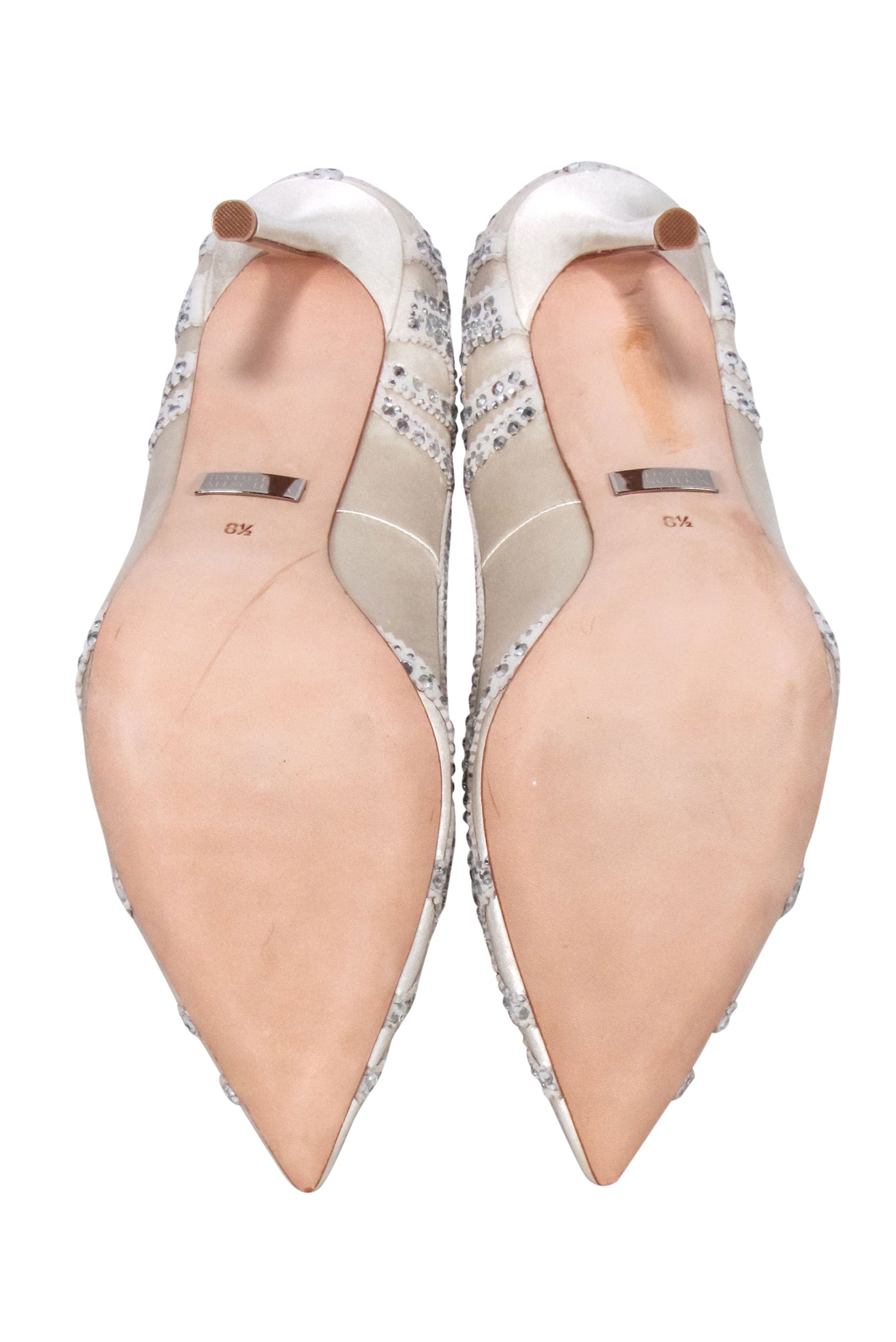 Badgley Mischka Ivory Satin Jewel-Trimmed Pointed Toe Pumps - Size 8.5
