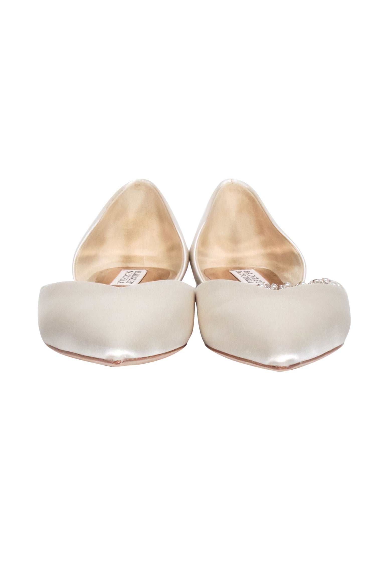 Badgley Mischka Ivory Satin Glamorous Embellished Strap Flats - Size 9.5