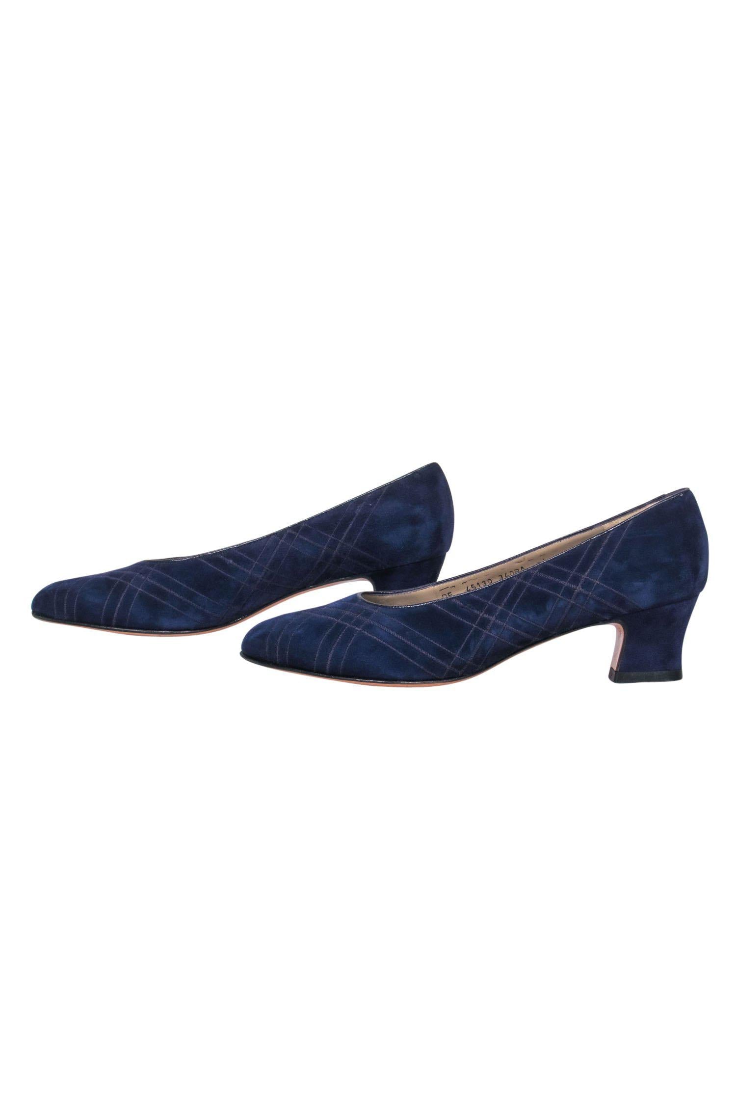 Ferragamo Purple Grid Stitched Suede Heels - Size 5.5 - A Fashion Must-Have!