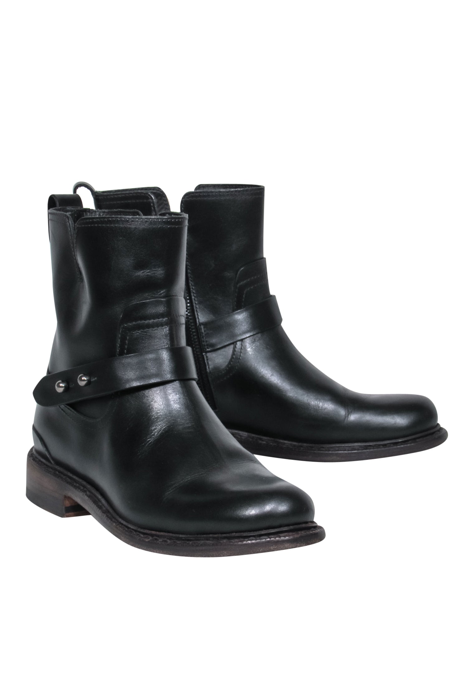 Rag & Bone Black Leather Ankle Booties with Buckle - Size 6
